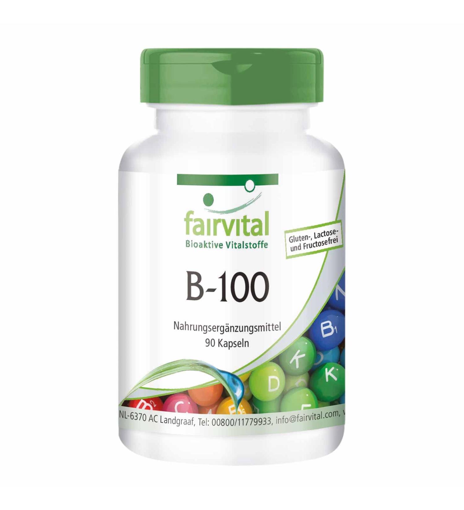 Fairvital Vitamin B Complex Forte - High Dose B-100 with All B Vitamins (90 Capsules) - Boost Energy & Support Health Worldwide - Buy Online on GoSupps.com