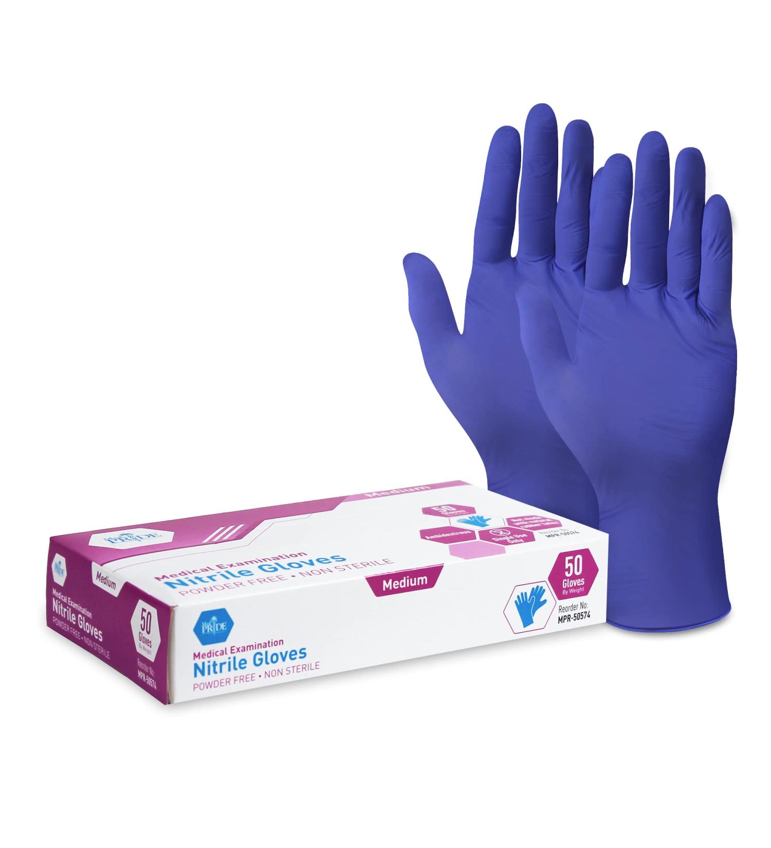 Med Pride Nitrile Medical Exam Gloves - Pack of 50 Medium, Disposable, Powder & Latex-Free for Doctors, Nurses, Hospital & Home Use - Buy Online on GoSupps.com