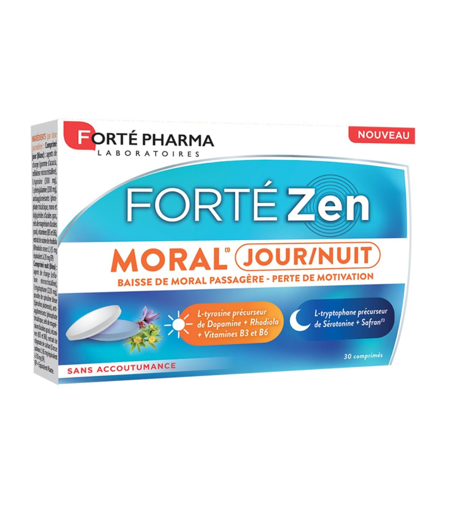 Fort Pharma - Fort Zen Moral Day Night - Moral and Motivation Dietary Supplement with Dopamine and Serotonin Precursors - L-Tyrosine Vitamin B6 Rhodiola Saffron - 30 tablets 2/day - Buy Online on GoSupps.com