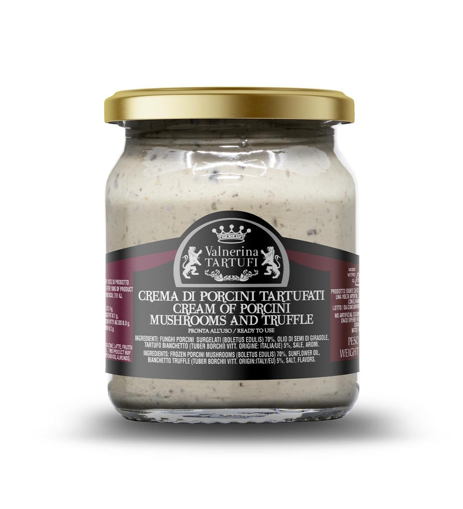 Valnerina Tartufi Porcini Mushrooms Cream with Truffles | Sauce for Pasta Risotti Meat Fish Mushroom Bruschettes and White Truffle | 45 gr jar.