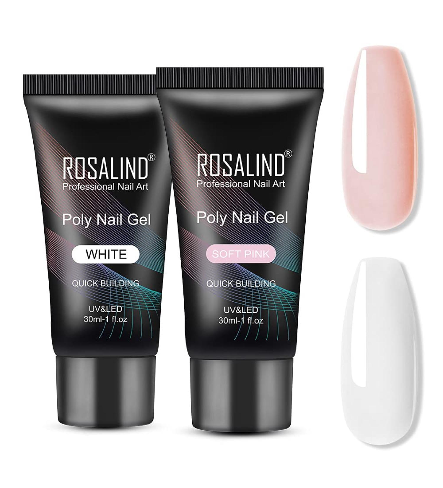 ROSALIND Soft Pink & White Extension Gel Kit - 2 PCS 30ml Poly Nail Builder for Nail Art Decoration - Easy DIY Use with UV Lamp - Nail Thickening Gel Tube - Buy Online on GoSupps.com