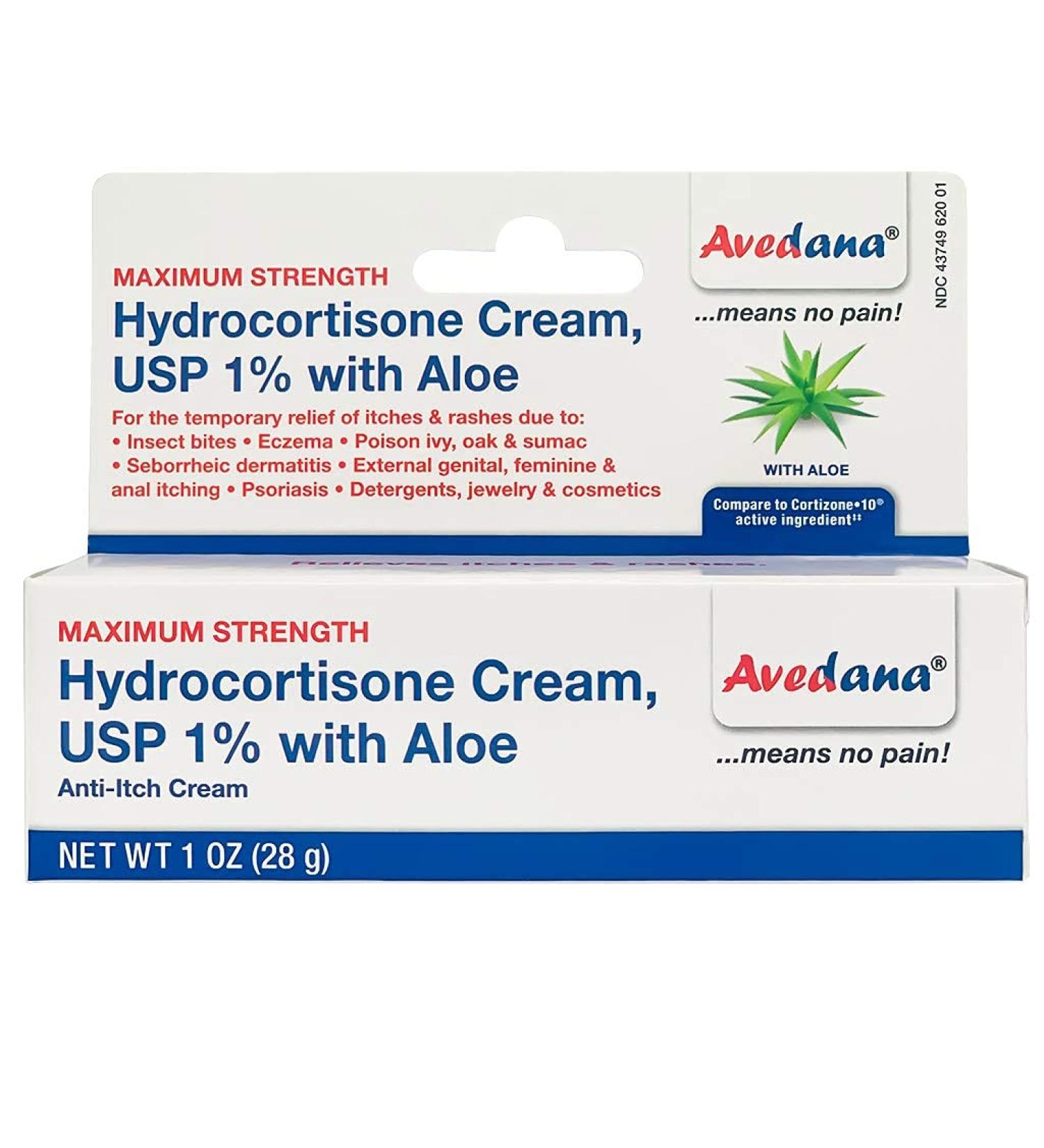AVEDANA Hydrocortisone Cream 1oz | Premium Anti-Itch Eczema Cream with Aloe Vera | Extra Strength Relief for Rashes, Insect Bites, Dermatitis | Soothes Itchiness & Irritation - Buy Online on GoSupps.com