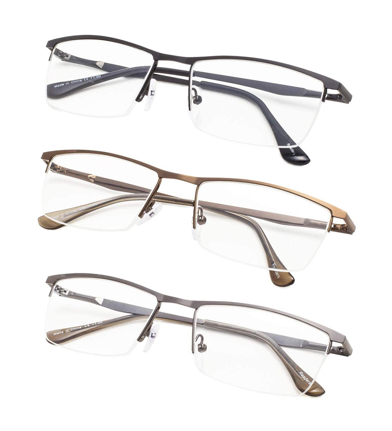 Half-Rim Reading Glasses 3-Pack with Spring Hinges - Stylish 0.5x Magnification - Comfortable & Durable Eyewear for Every Occasion - Buy Online on GoSupps.com