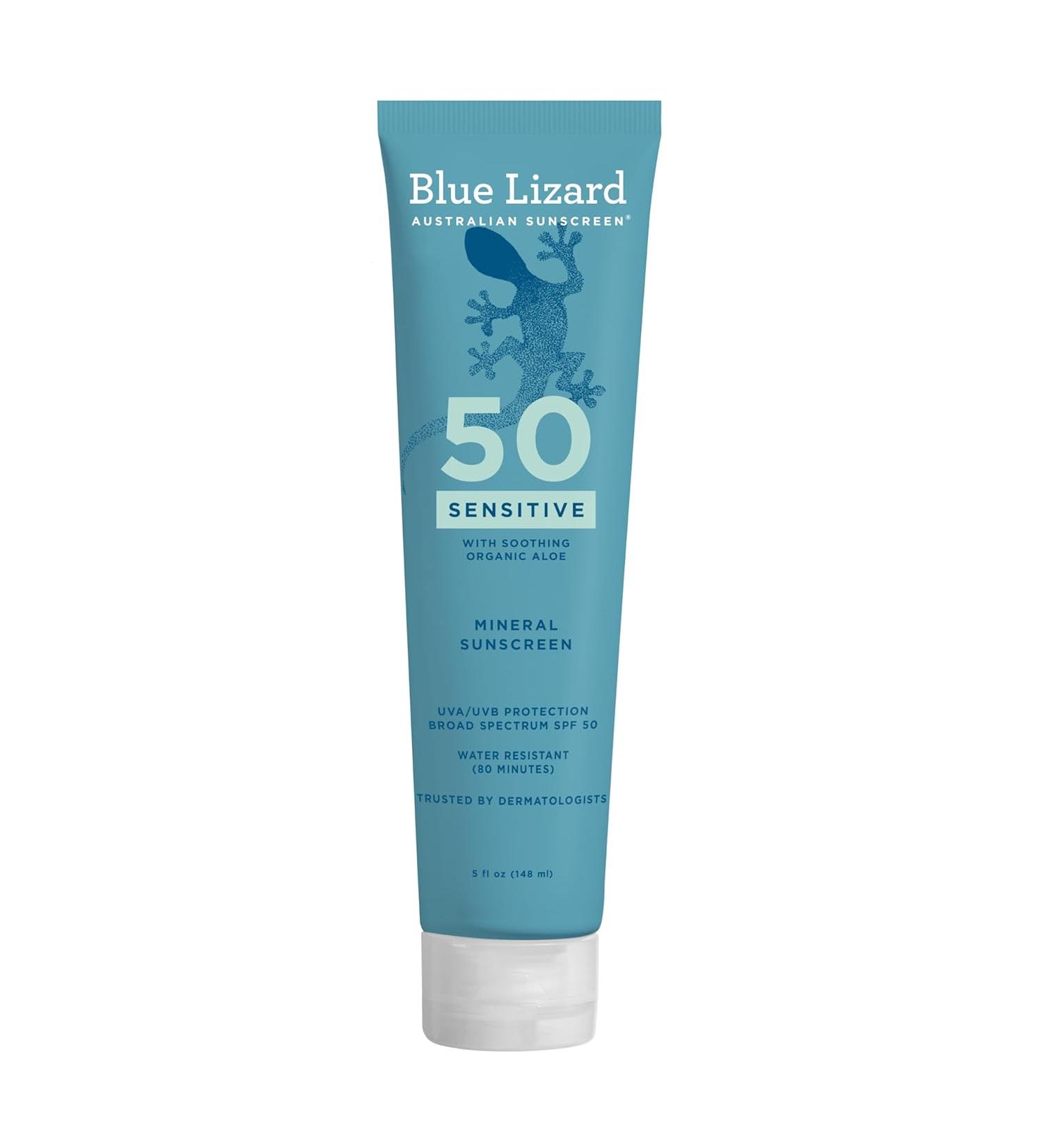Blue Lizard Sensitive Mineral Sunscreen SPF 50+ with Zinc Oxide - Water Resistant UVA/UVB Protection - Fragrance Free - 5 Fl Oz (Pack of 1) - Buy Online on GoSupps.com