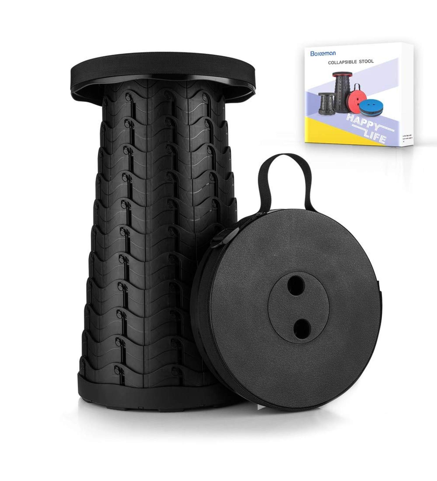 Boreeman Upgraded Folding Stool - Lightweight & Sturdy | 400lbs Capacity | Portable & Collapsible for Camping, Fishing, Hiking & BBQ - Black - Buy Online on GoSupps.com