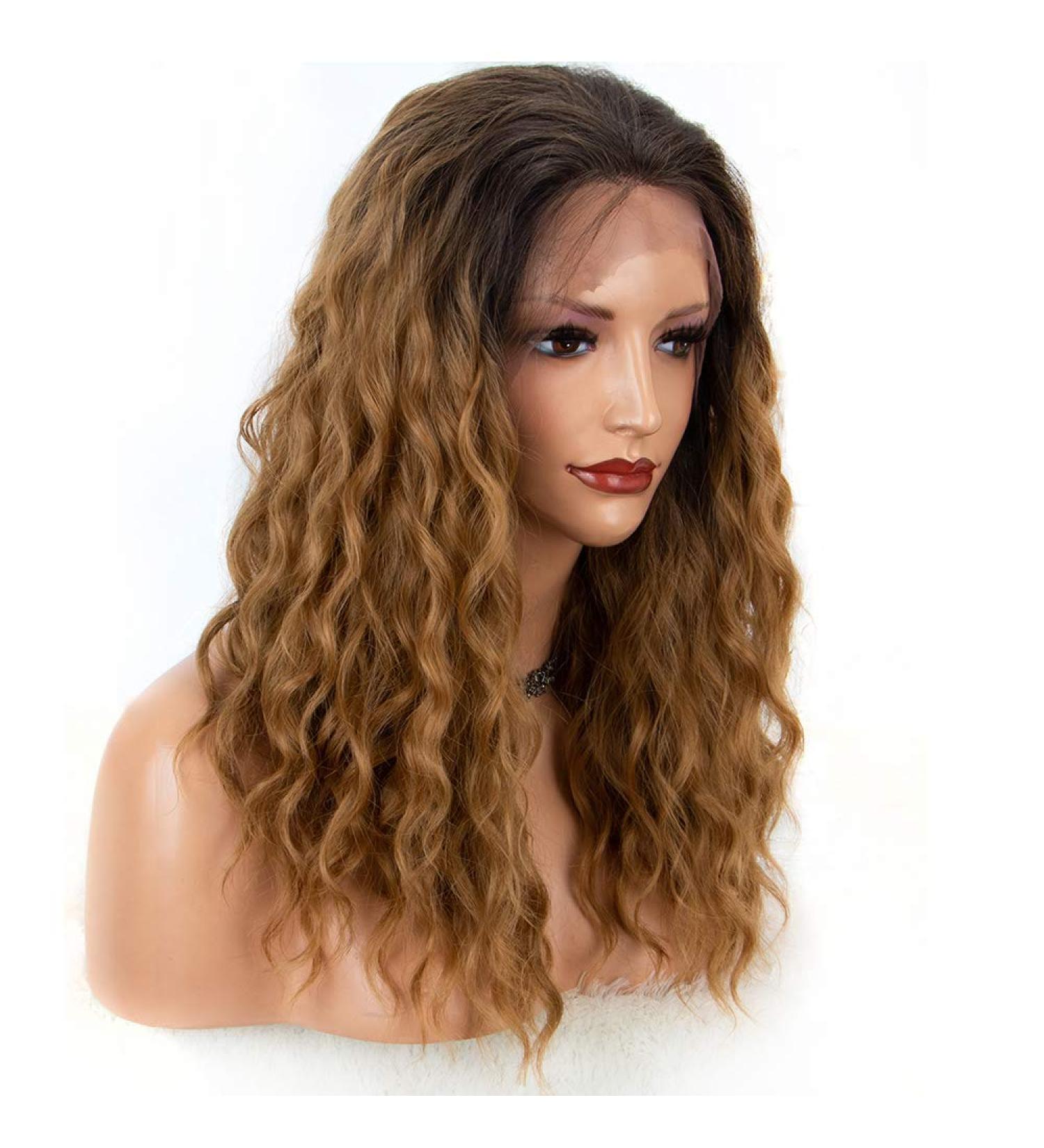 SHIYID Natural Brown Synthetic Lace Front Wig Loose Curly Wig Natural Hairline With Hair Long Wigs for Women