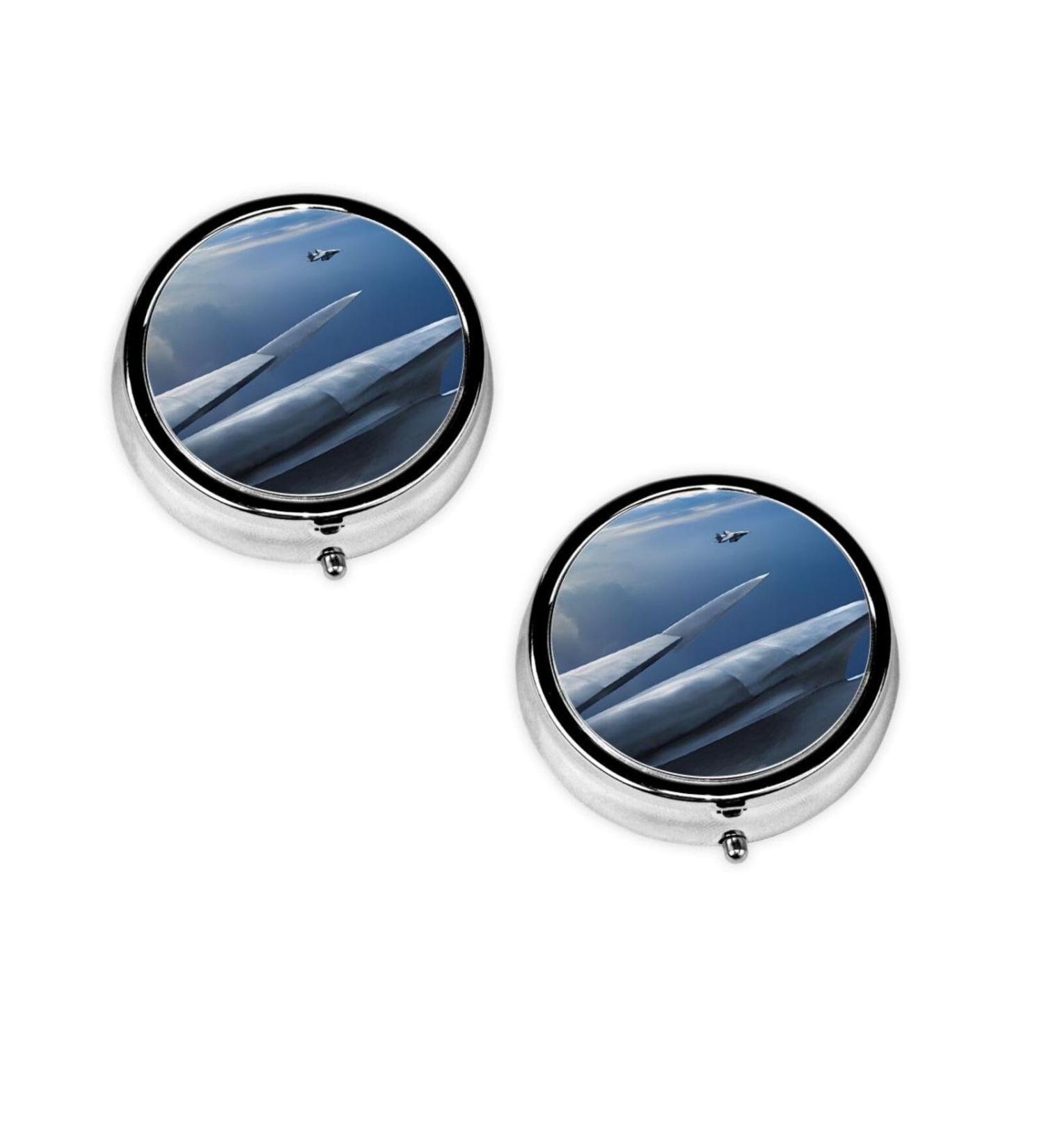 Aircraft Fighter Jets Round Pill Box | 3 Compartment Portable Travel Medicine Organizer | Mini Decorative Pocket Purse - Buy Online on GoSupps.com