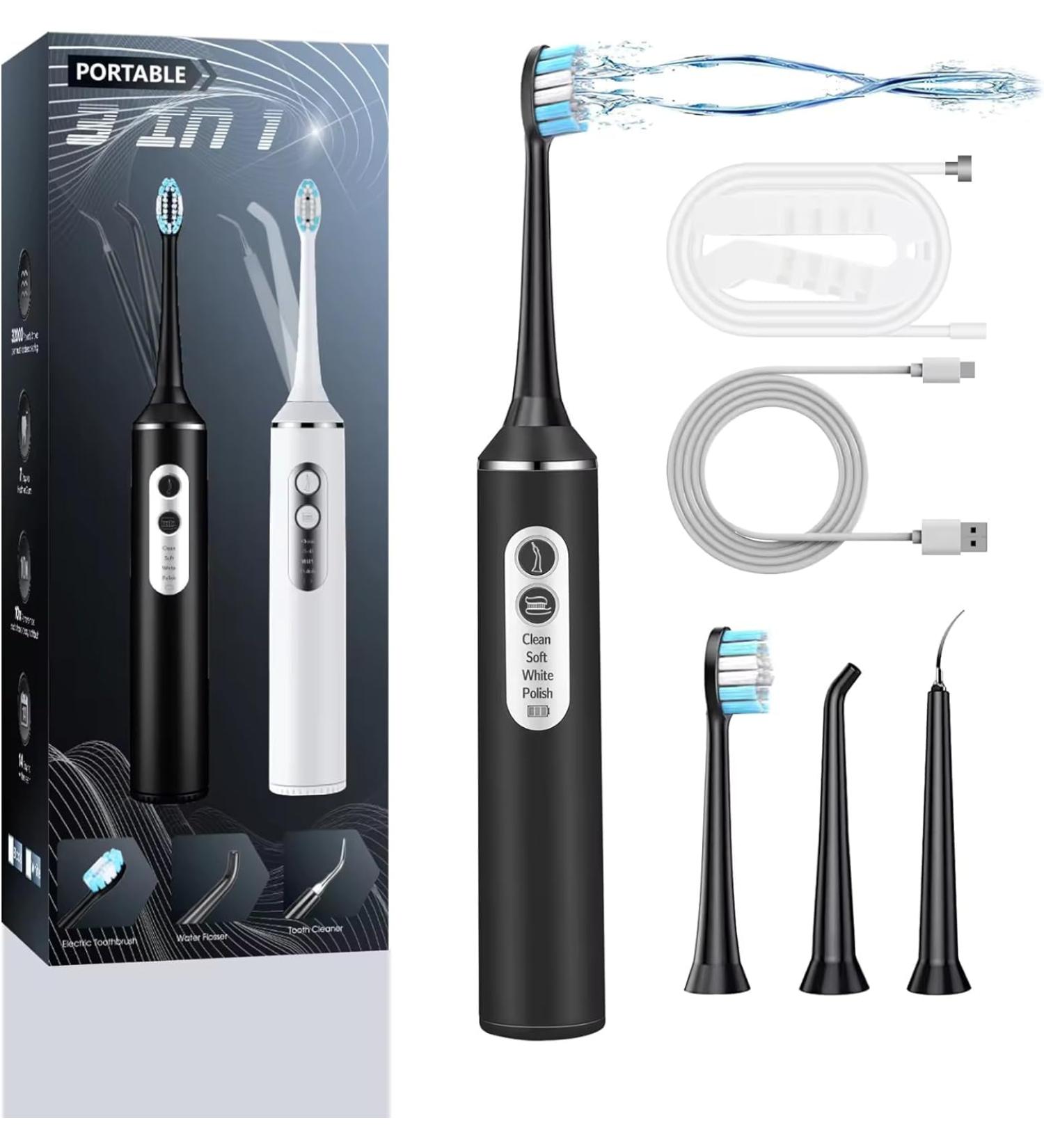 Cordless Electric Water Flosser Toothbrush - Portable Rechargeable Oral Hygiene Kit with Replacement Heads for Teeth Cleaning Flossing & Plaque Removal - Ideal for Travel & Braces Care - Buy Online on GoSupps.com