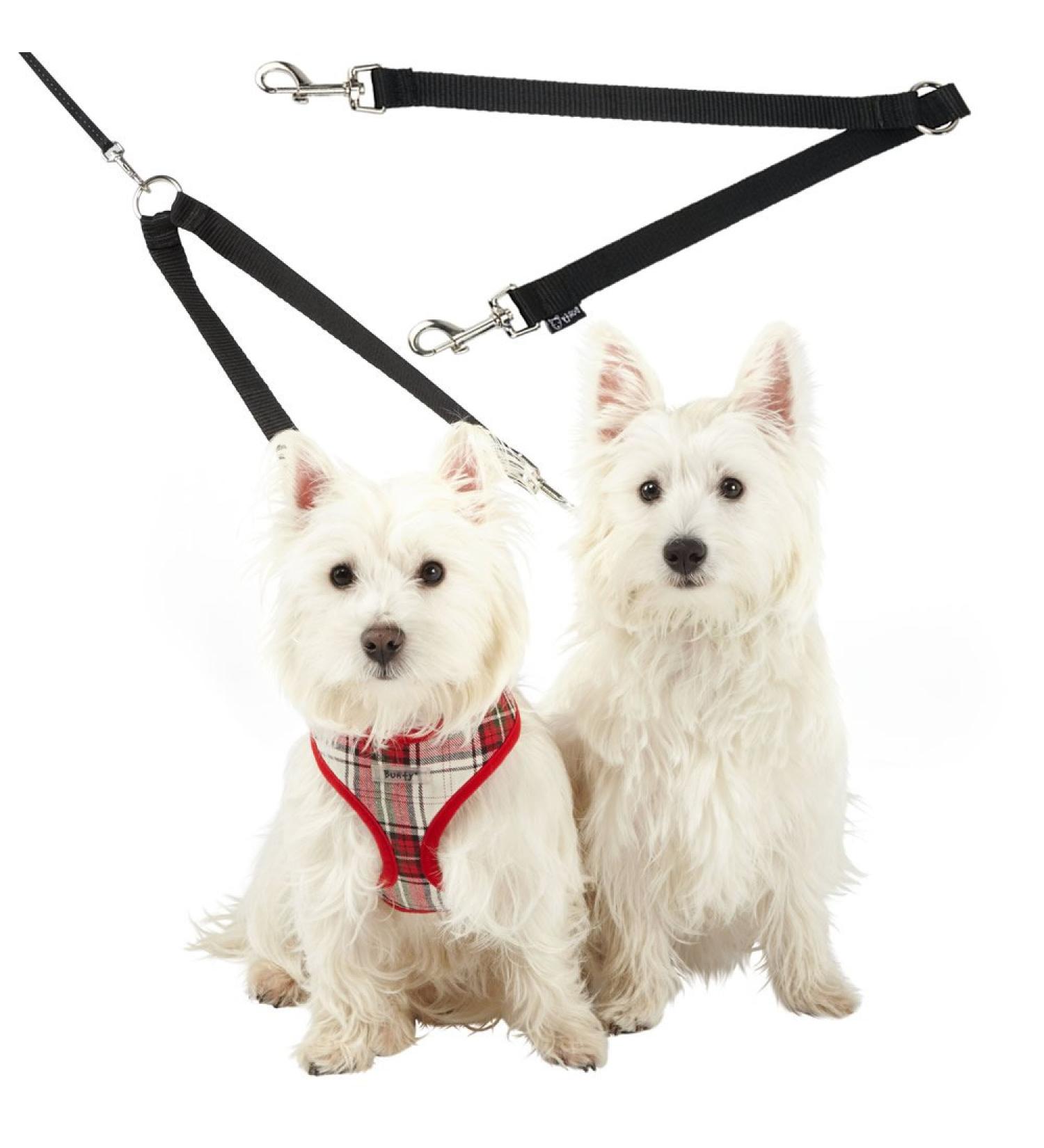 Double Dog Pet Lead Leash Splitter Coupler with Clip for Collar Harness - Black