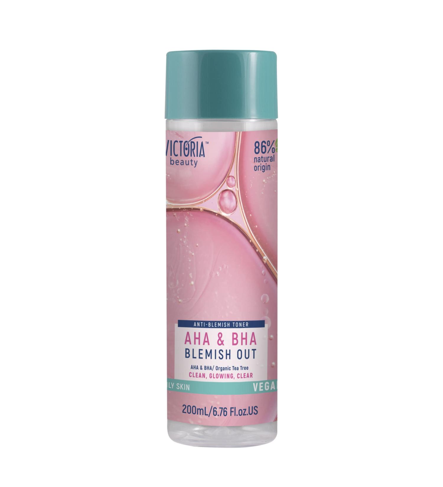 Victoria Beauty AHA BHA Toner for Face - Salicylic Acid & Tea Tree Oil for Oily Skin - Vegan Facial Care 200ml | International Shipping - Buy Online on GoSupps.com