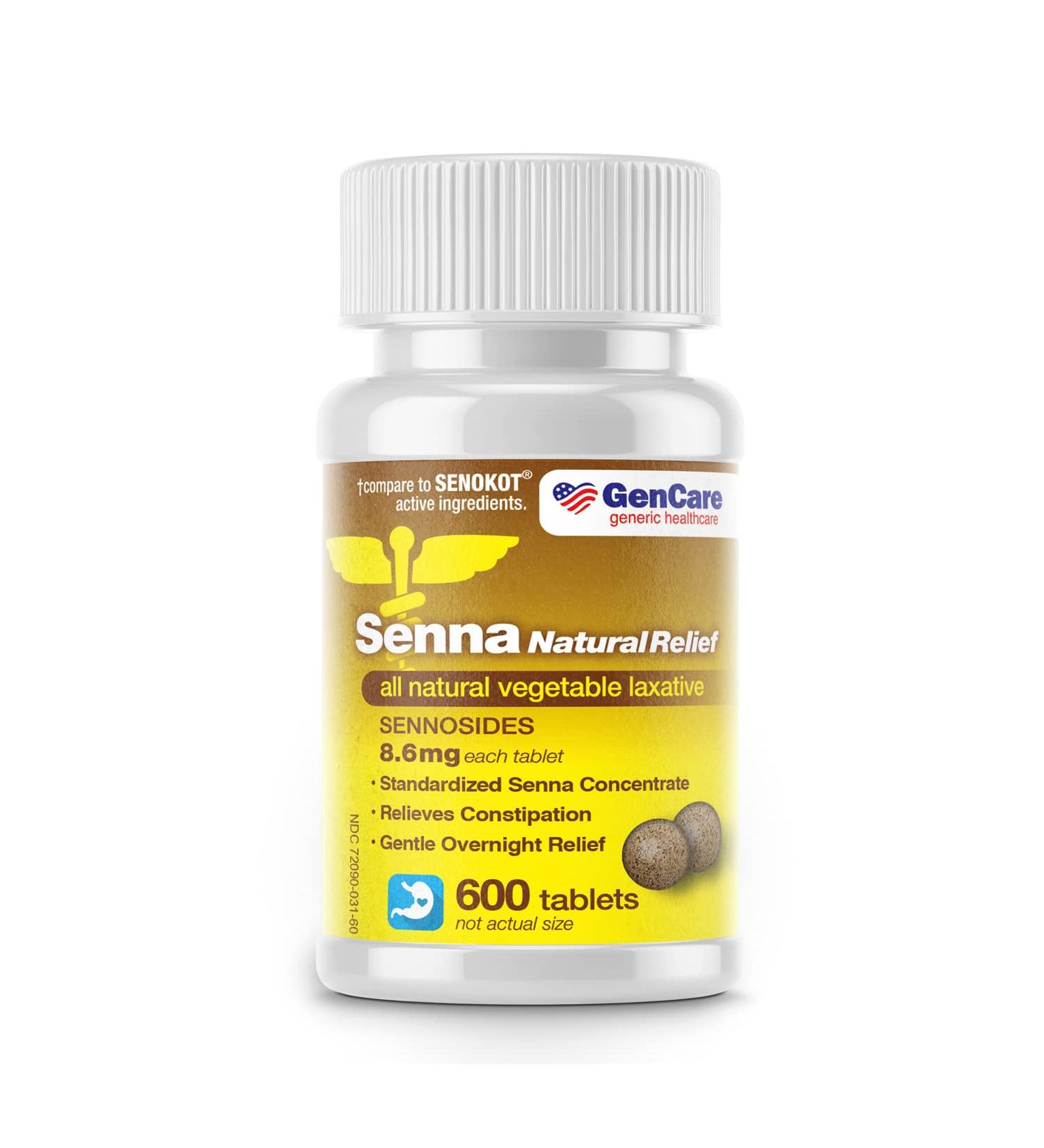 Senna Laxative 600 Tablets by GenCare - Natural Sennosides for Constipation Relief | 8.6mg Tablets for Bloating, Gas & Irregularity | Safe & Effective Generic Senokot - Buy Online on GoSupps.com