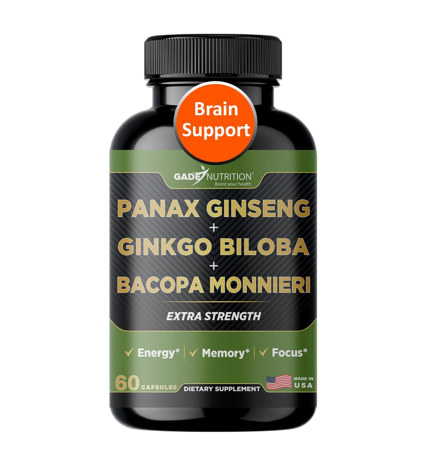 Gade Nutrition Ginkgo Biloba with Ginseng Supplement and Bacopa Monnieri | Brain Supplements for Memory and Focus with panax Ginseng & Ginko biloba Capsules - Memory Supplement for Brain - Buy Online on GoSupps.com