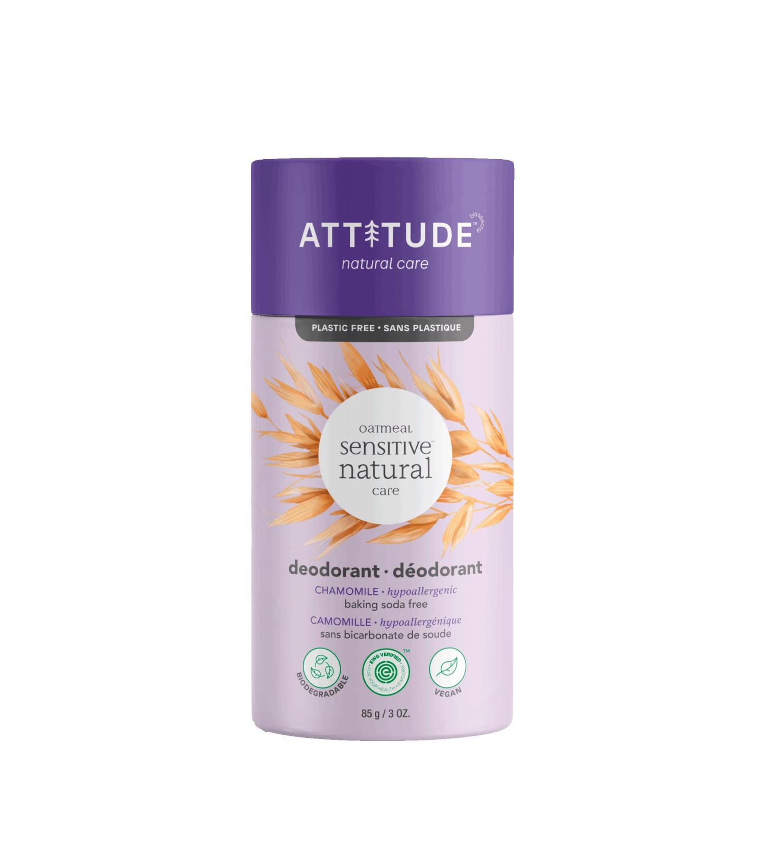 ATTITUDE Baking Soda Free Deodorant for Sensitive Skin with Oatmeal and Chamomile - EWG Verified, Aluminum and Plastic-Free - 3 Ounces - Buy Online on GoSupps.com