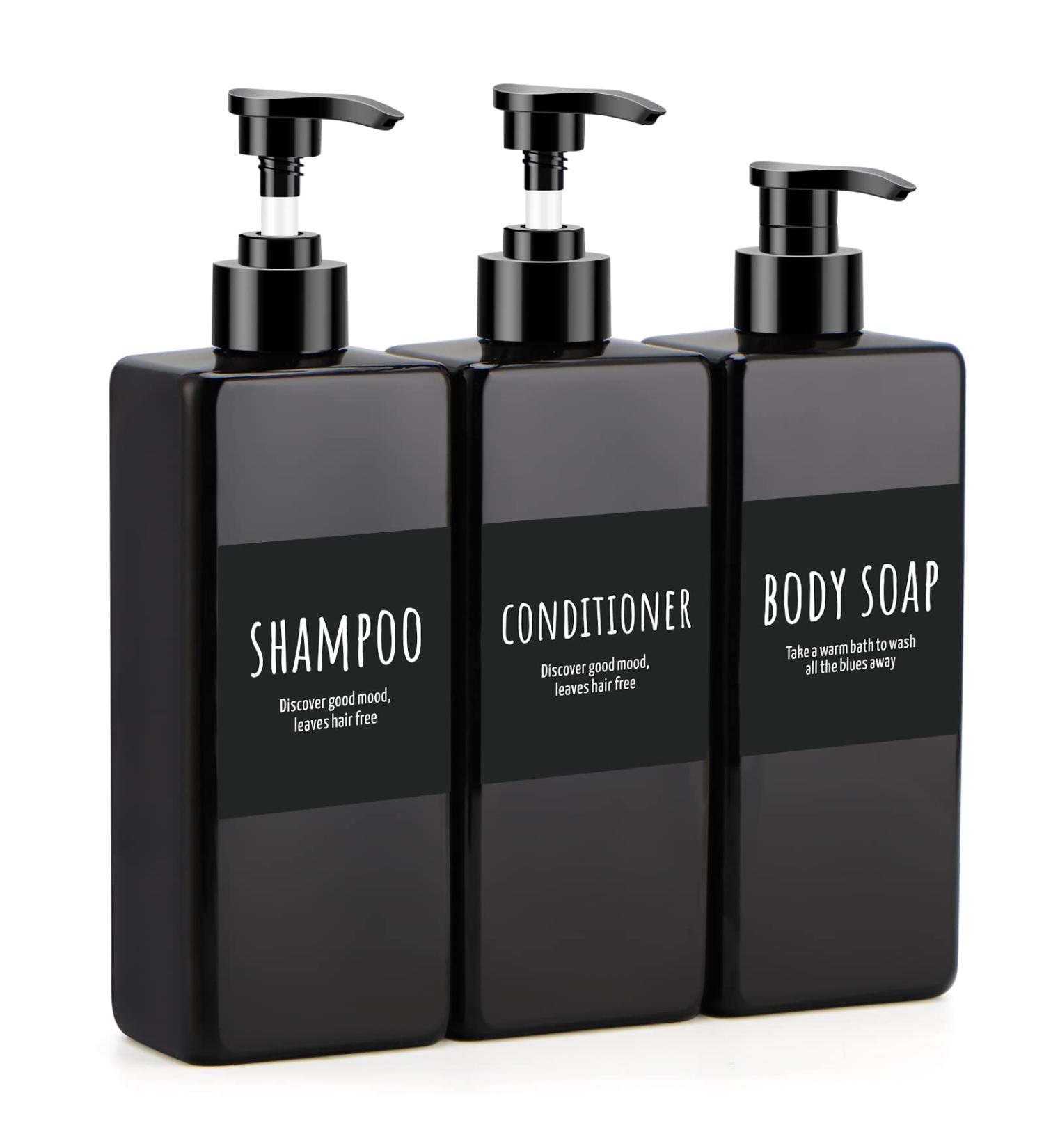 Segbewy Refillable Pumping Pump - 500ml Black Lotion & Shampoo Bottle 3-Pack with Labels - Ideal for Travel & Home Use - Buy Online on GoSupps.com