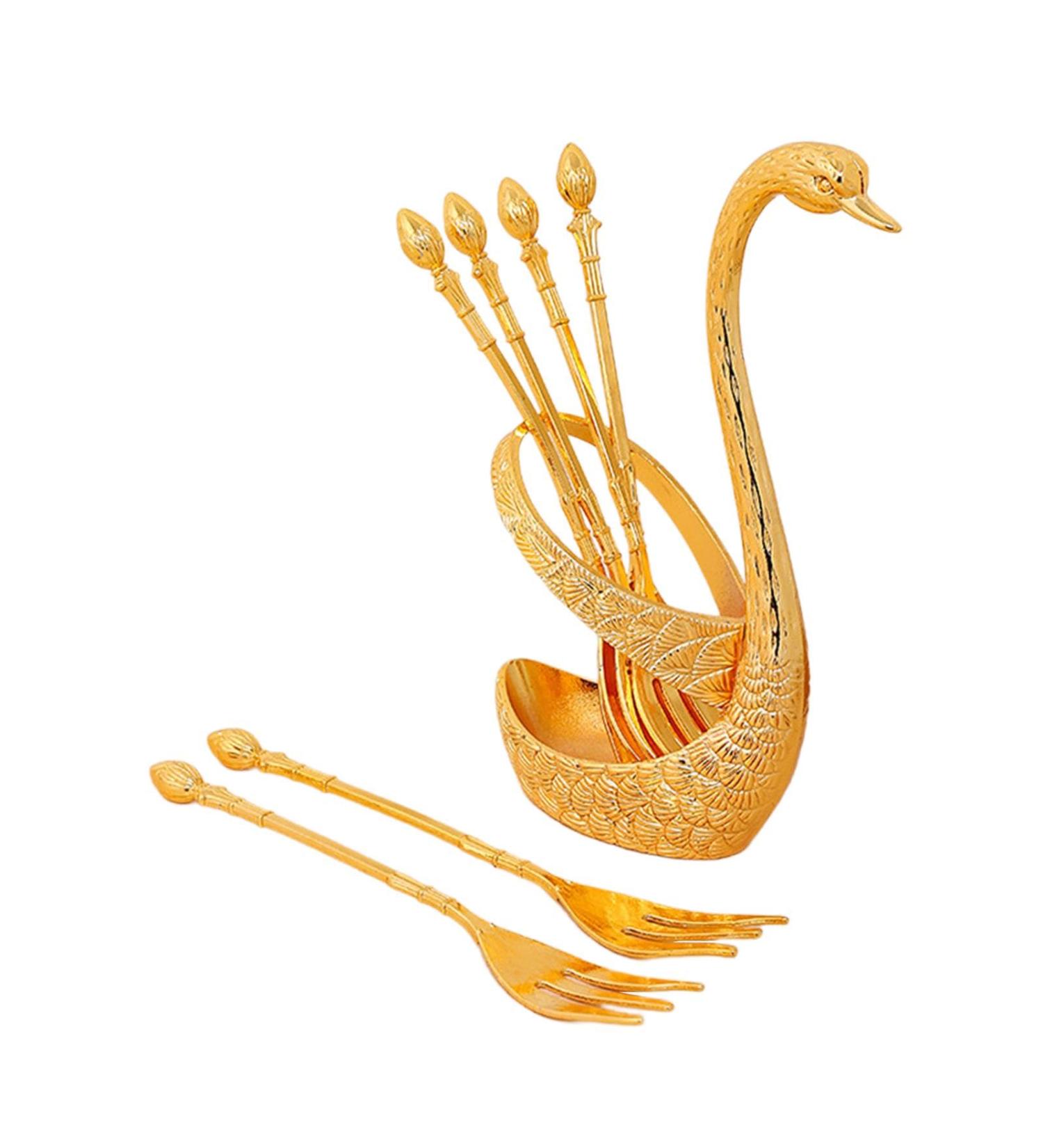 Swan Dinnerware Set Swan Base Holder Alloy Fruit Ice Cream Cake Dessert Flatware Set Swan Spoon Organizer for Hotel Kitchen Party Home Decor with Argent fork/816 (Color : with Gold Forks) - Buy Online on GoSupps.com