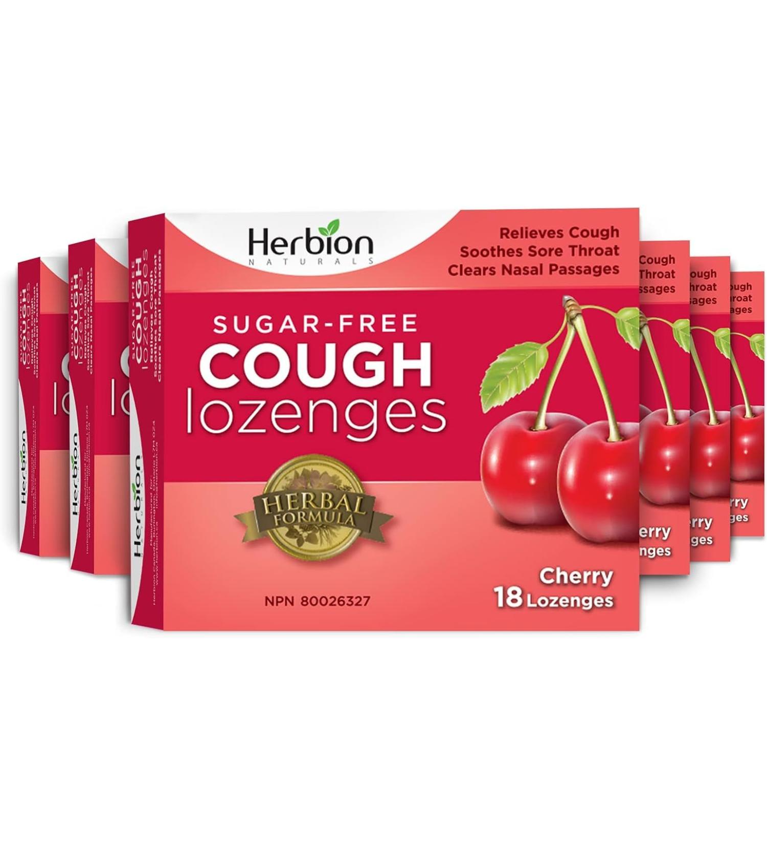 Herbion Natural Sugar Free Cough Lozenges Cherry Flavor | Cough Suppressant | Sore Throat Relief | Pack of 6 | - Buy Online on GoSupps.com