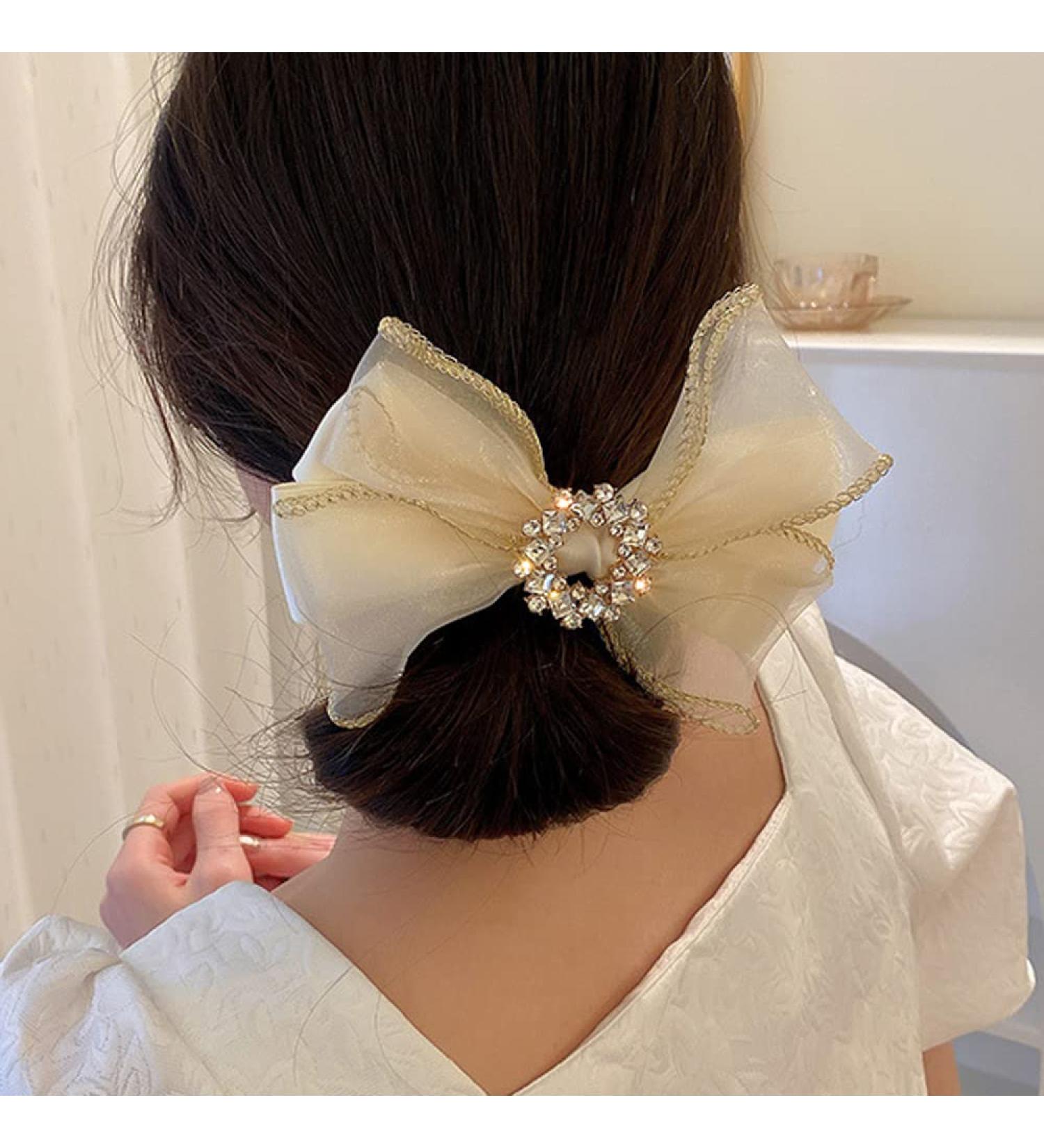 Jumwrit Large Rhinestone Bow Hair Clip - Off White Fashion Hair Accessory for Women and Girls - Buy Online on GoSupps.com
