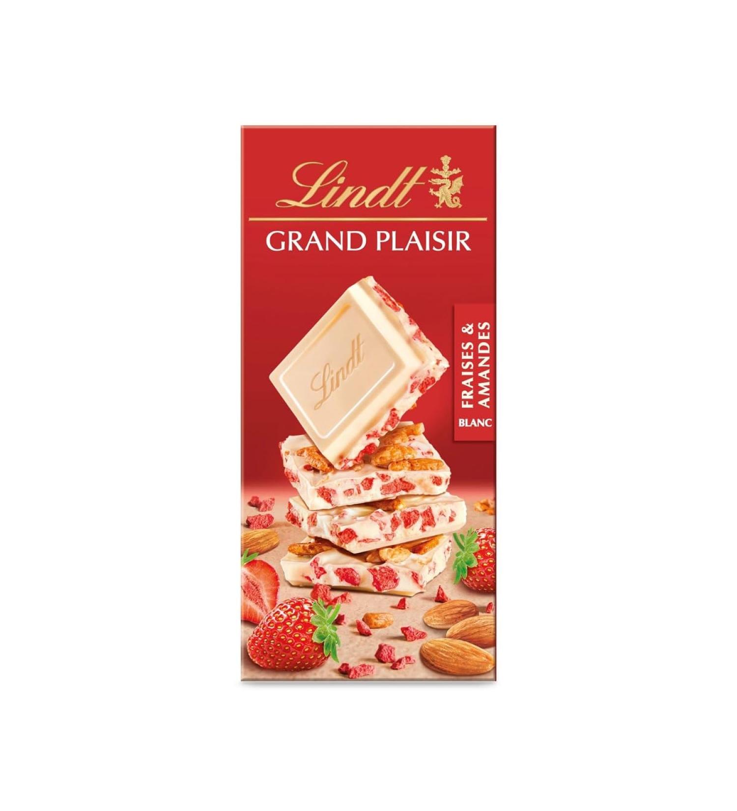 Lindt - GRAND PLAISIR White Strawberry and Almond Tablet - White Chocolate 150 g - Buy Online on GoSupps.com