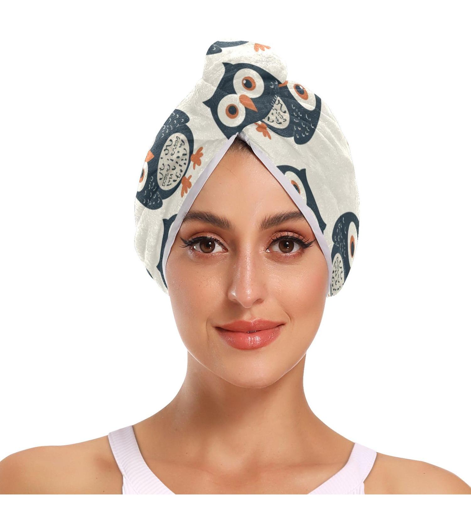 Funny Owl Hair Towel 2 Pack - Super Absorbent Quick Dry Hair Turbans for Women & Girls - Buy Online on GoSupps.com