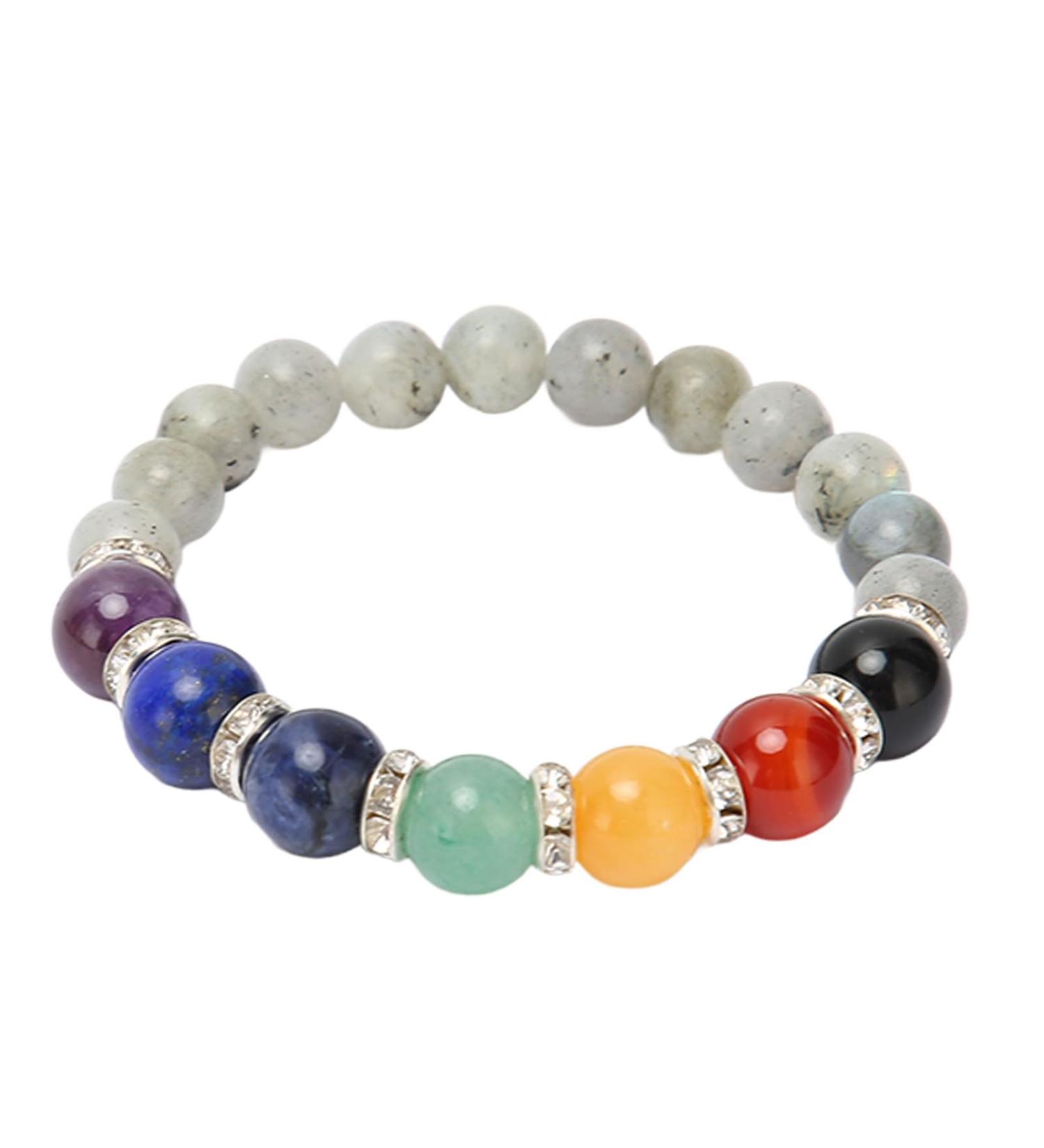 Relaxing Chakra Bracelet - Elastic Pearl Bracelet for Stress Relief & Healing | Versatile Meditation Party & Well-being Accessory (Gray) - Buy Online on GoSupps.com