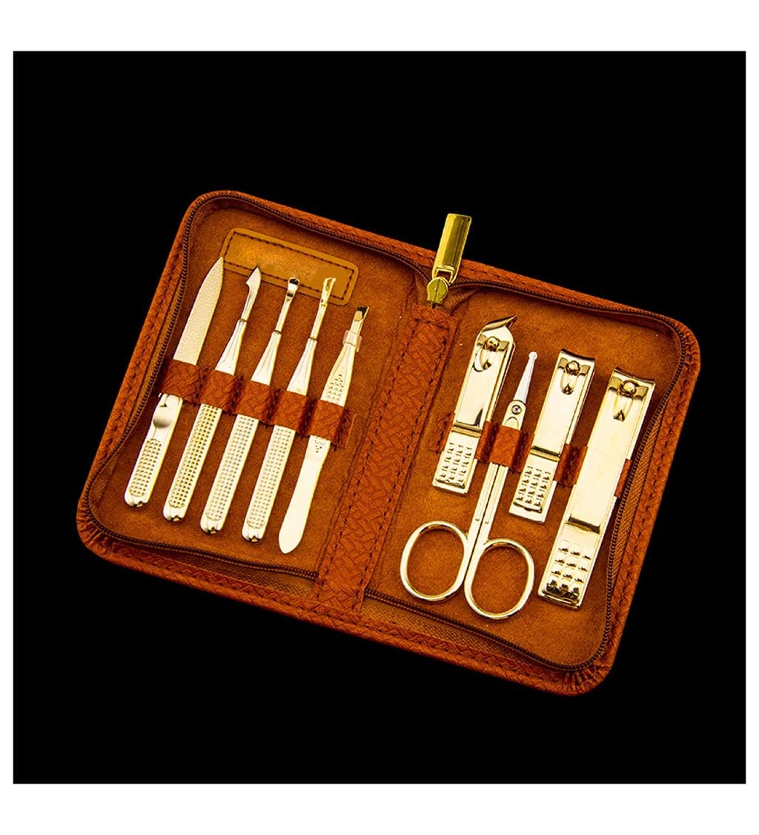 Nail Clippers Set Beauty Manicure Stainless Steel Nail Clippers Set Nail Clippers Care Tools Man in Woman 9 Pieces Brown - Buy Online on GoSupps.com