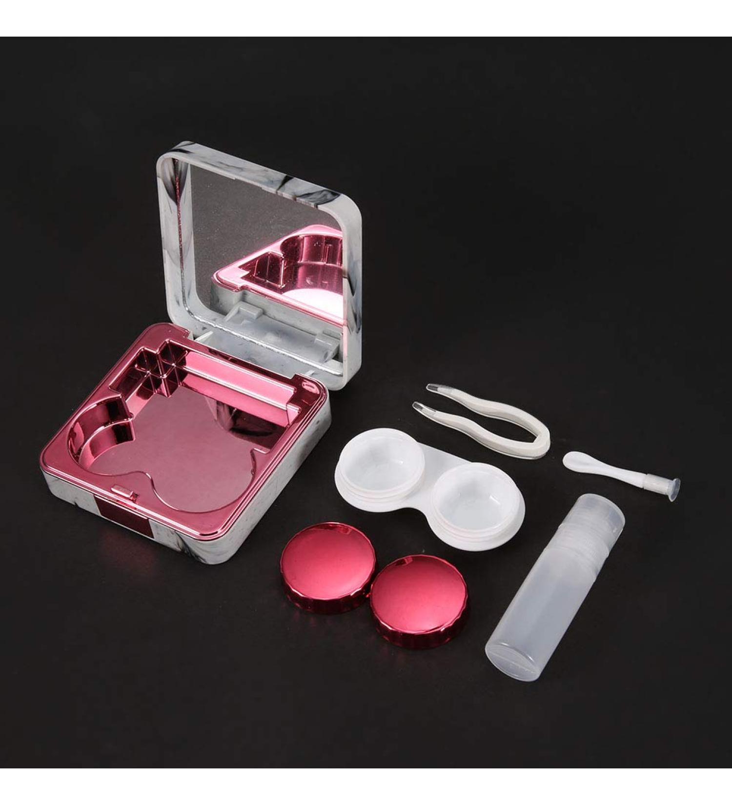 Rankomu Portable Contact Lens Case - Stylish Marble Mirror Design Square Shape Rose Red - Ideal for Travel & Daily Use - Buy Online on GoSupps.com
