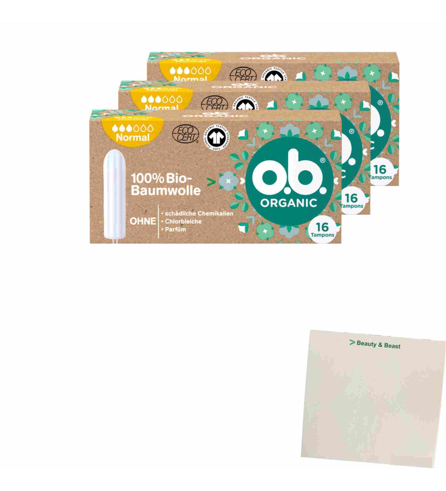 Buy OB Tampon Organic Bio Normal 3-Pack (48 pcs) | Eco-Friendly & International Shipping - Buy Online on GoSupps.com