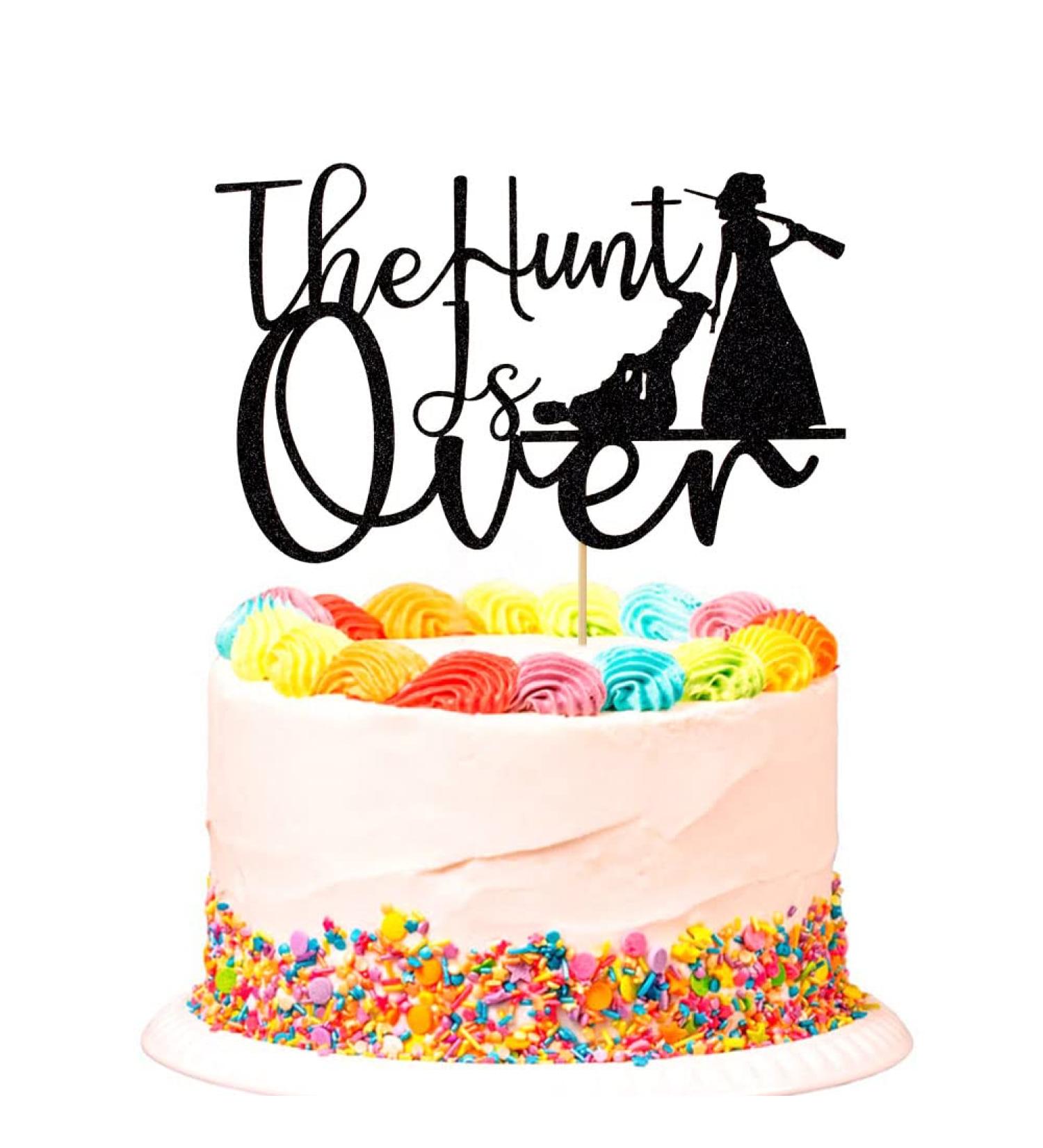 The Hunt is Over Cake Topper Funny Guns Themed Bride & Groom Wedding / Engagement / Bridal Shower Party Cake Decorations Black Glitter - Buy Online on GoSupps.com