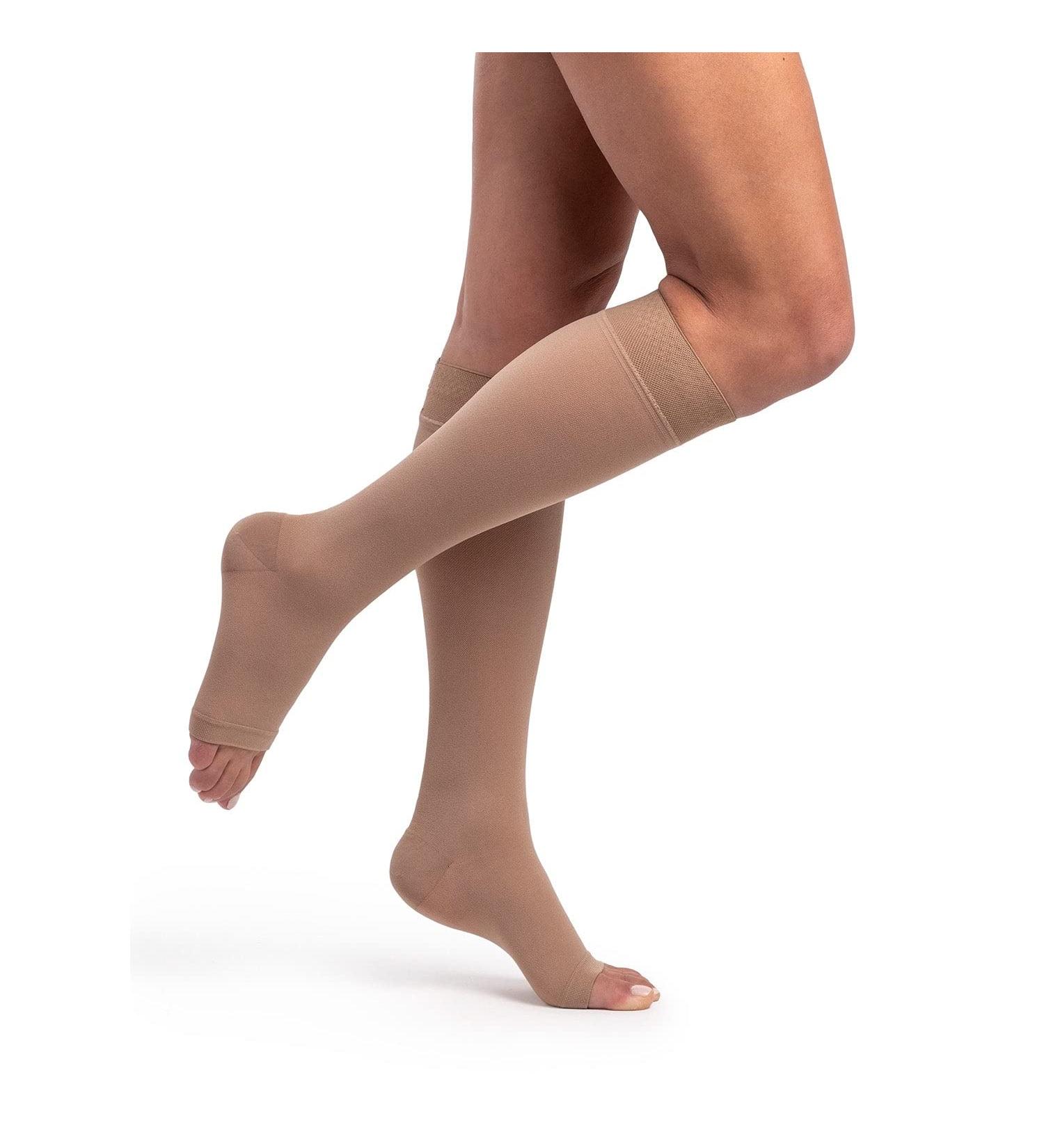 Sigvaris Dynaven 972 Open Toe Knee Highs w/ Grip Top - 20-30 mmHg Compression Stockings in Light Beige | International Shipping Available - Buy Online on GoSupps.com