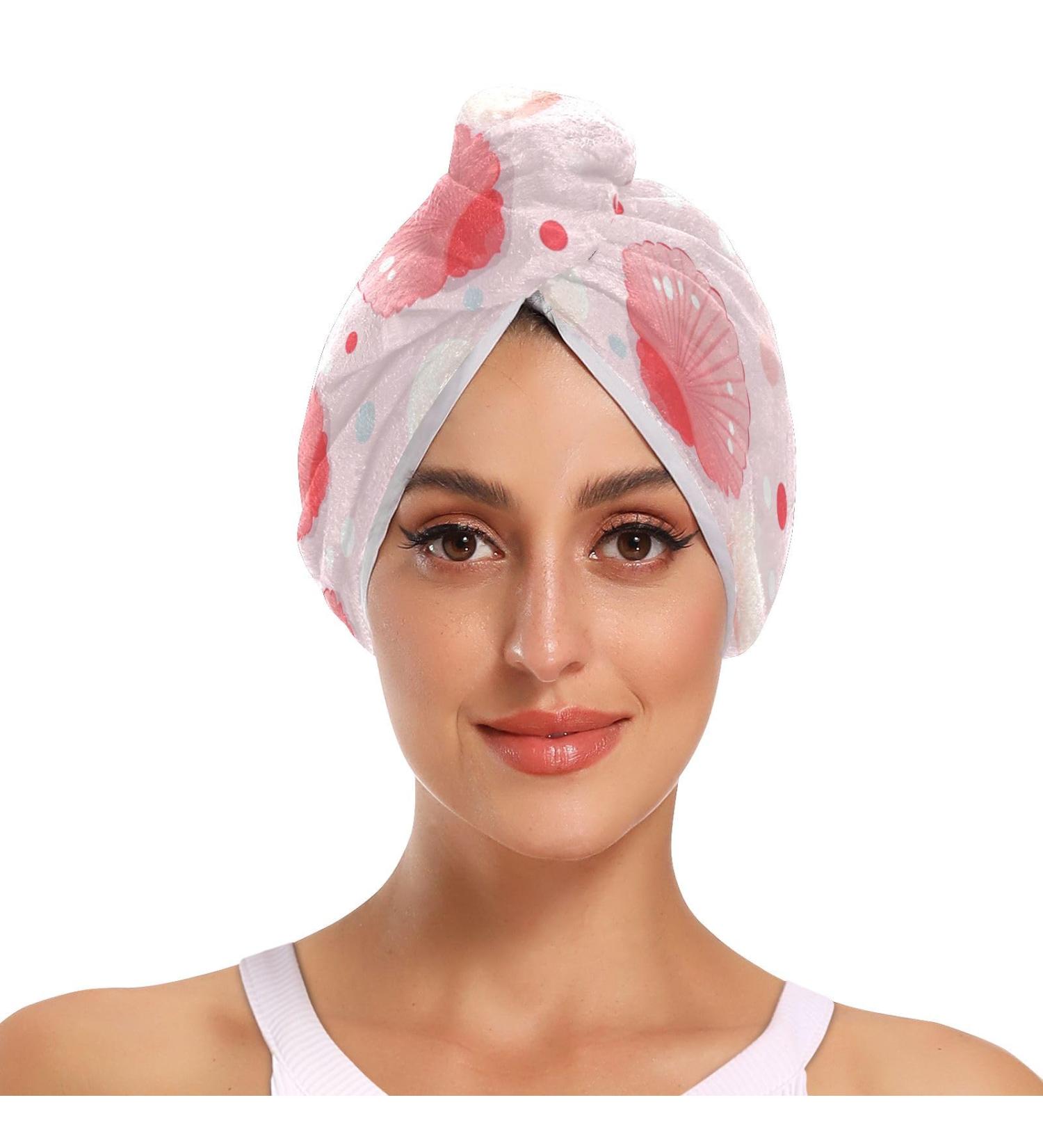 Pink Scallop Hair Towel 2 Pack - Super Absorbent Quick Dry Hair Turbans for Women & Girls - Buy Online on GoSupps.com