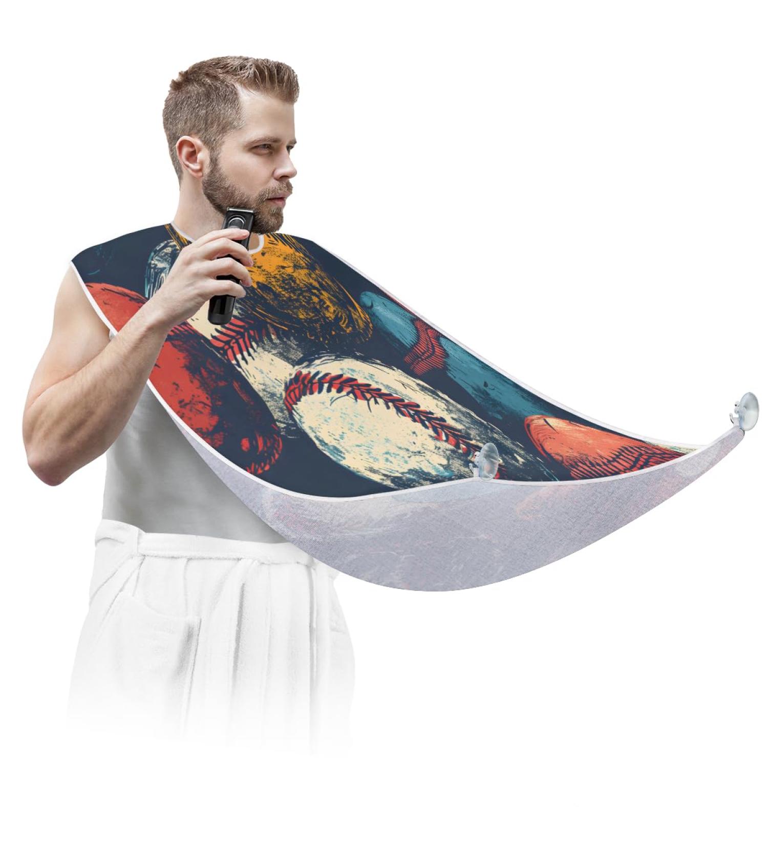 Colored Baseballs Beard Bib Apron - Men's Beard Hair Catcher | Perfect Gift for Father's Day Anniversary & Christmas - 2 Suction Cups Included - Buy Online on GoSupps.com