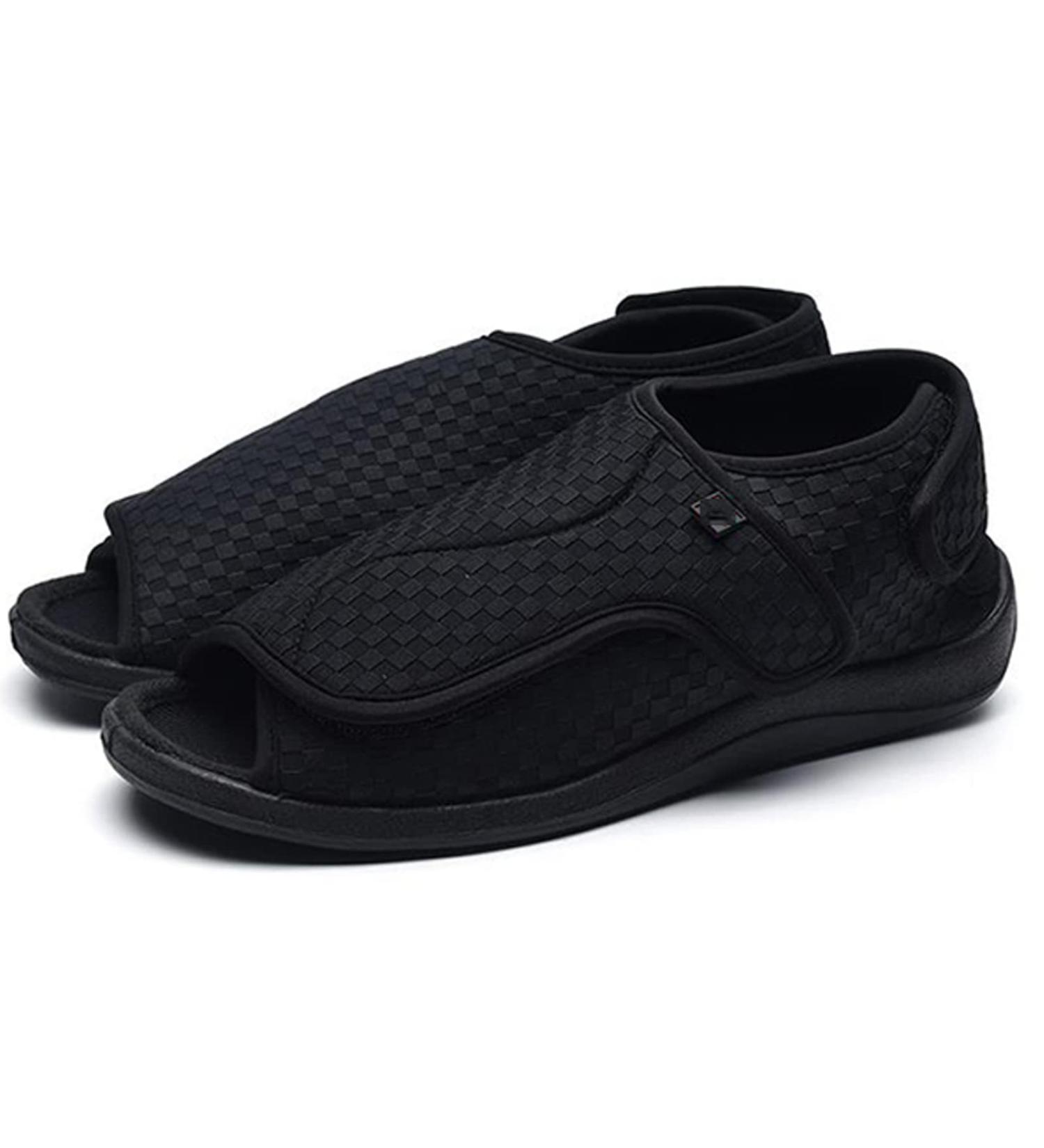KXSM Men's Adjustable Diabetic Slipper Shoes | Extra Wide & Comfy Orthopedic Footwear for Diabetic & Surgery Recovery | Open Toe Breathable Design | 41 Black - Buy Online on GoSupps.com