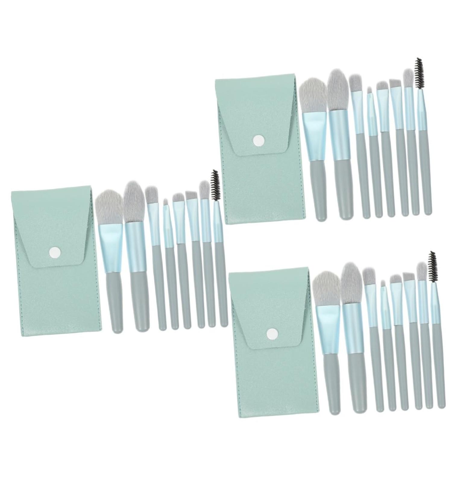 Balacoo Travel Makeup Kit - 3 Sets of Cosmetics Supplies & Brushes for Women | Blue Powder Applicator Brush Wooden Handle Beauty Set - Buy Online on GoSupps.com