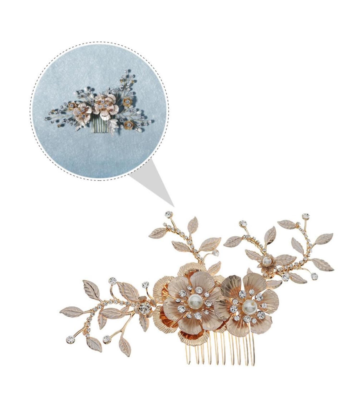 minkissy Comb Pearl Hair Clips Hair Accessory for Women Pearl Headpiece Gold Hair Clip Gold Hair Barrettes Hair Claw Clips for Women Wedding Hair Clips Alloy Freshwater Accessories Bride