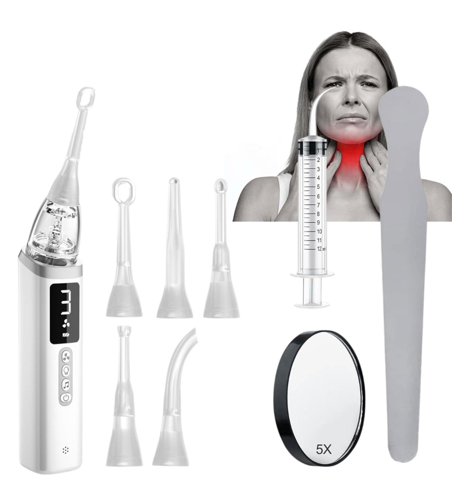 3 Angle Adjustable Tonsil Lithoremoval Kit - Adult Use with 5X Mirror & Silicone Spoon | International Shipping Available - Buy Online on GoSupps.com