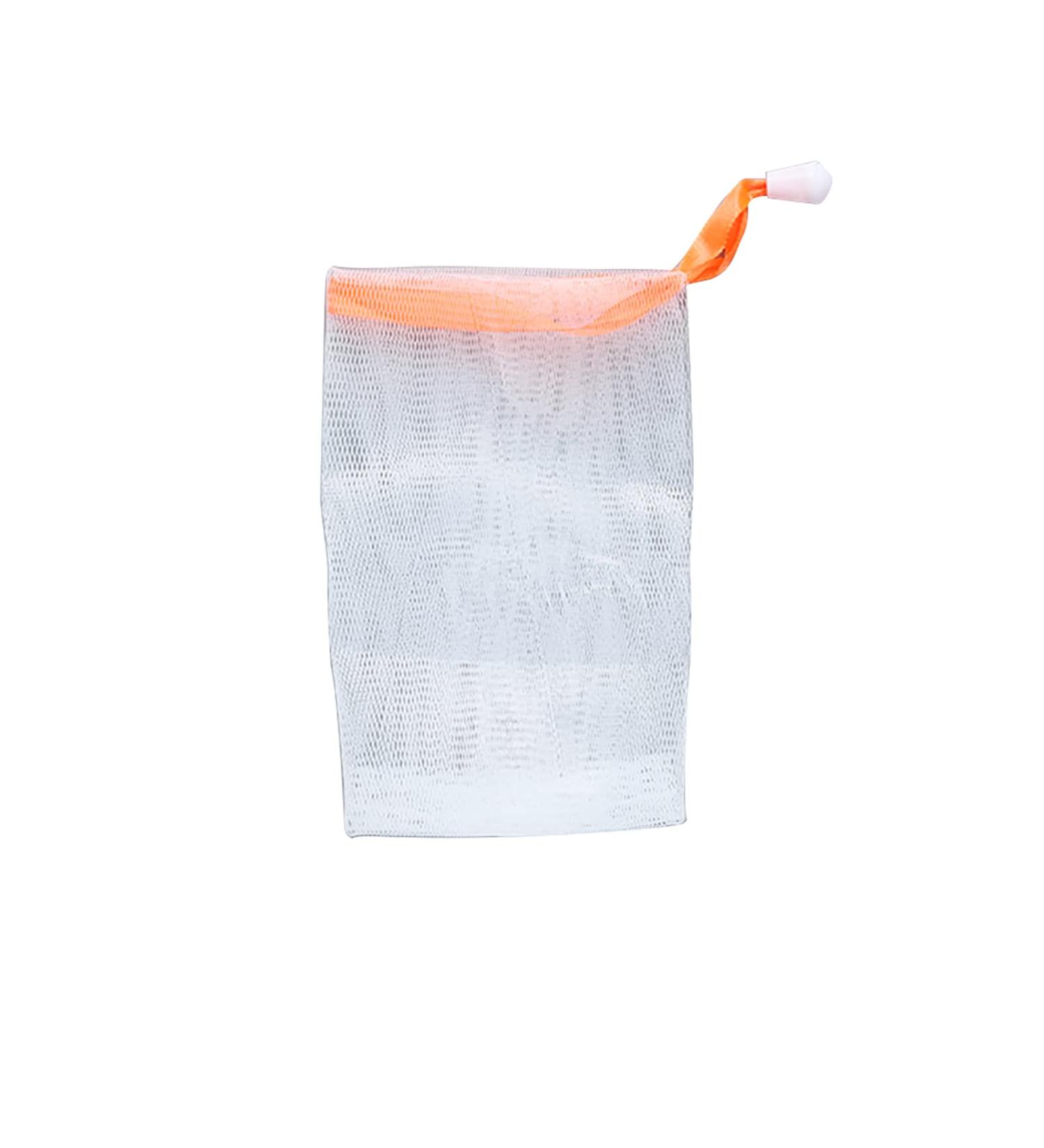 Exfoliating Mesh Soap Pouch | Bubble Foam Net Soap Sack | Orange Drawstring Holder for Body & Facial Cleaning - Buy Online on GoSupps.com