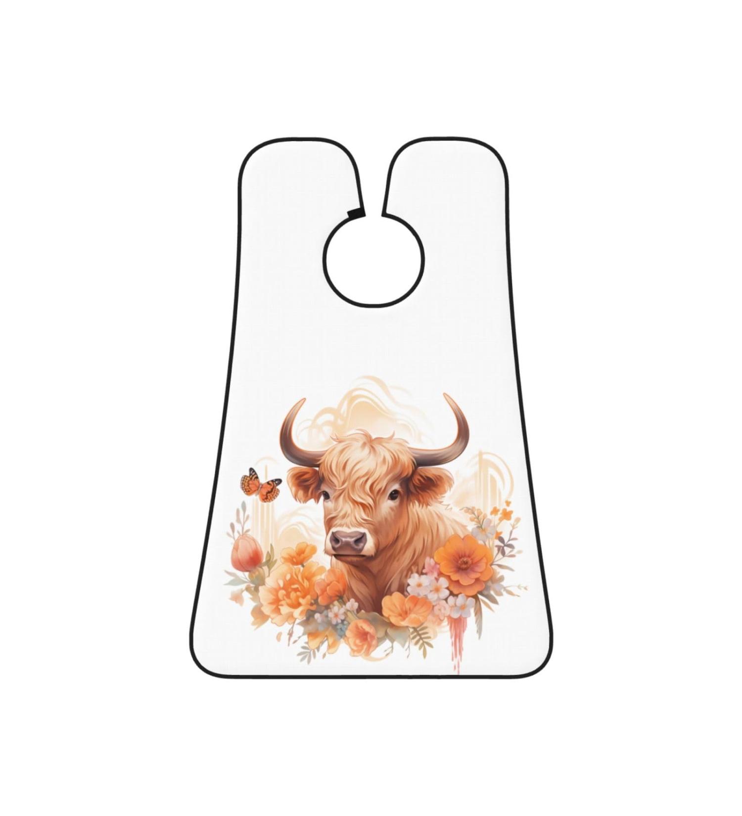 Highland Cow Flower Print Beard Bib Apron | Non-Stick Hair Catcher for Men | Perfect Shaving Gift | One Size Black - Buy Online on GoSupps.com