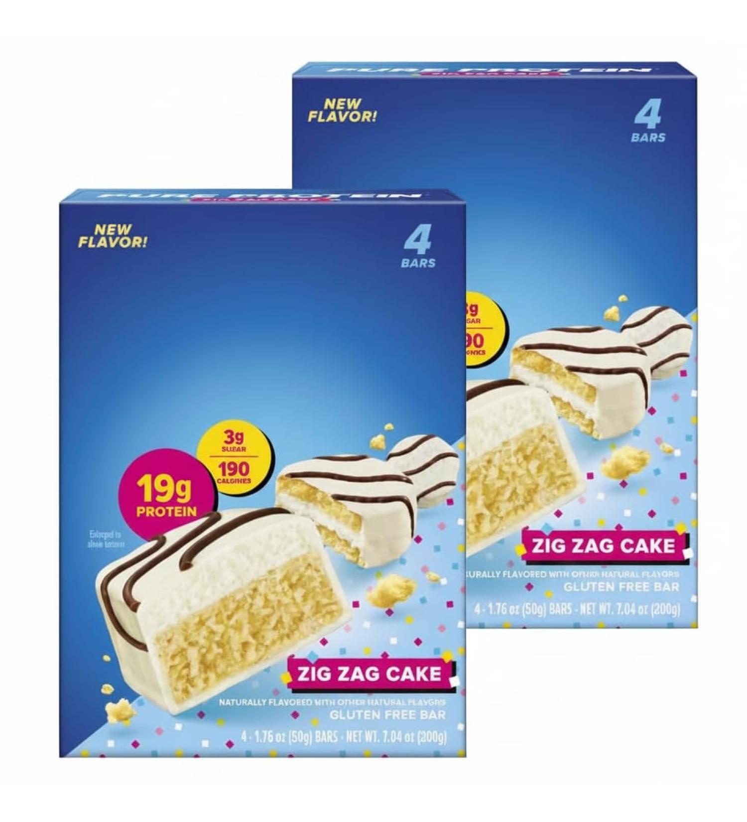 Pure Protean Zig Zag Cake Protein Bars Vanilla Cake with Milk Chocolate Frosting 19g Protein Gluten Free Low Sugar 1.76 oz (2 Pack of 4 Bars) - Buy Online on GoSupps.com