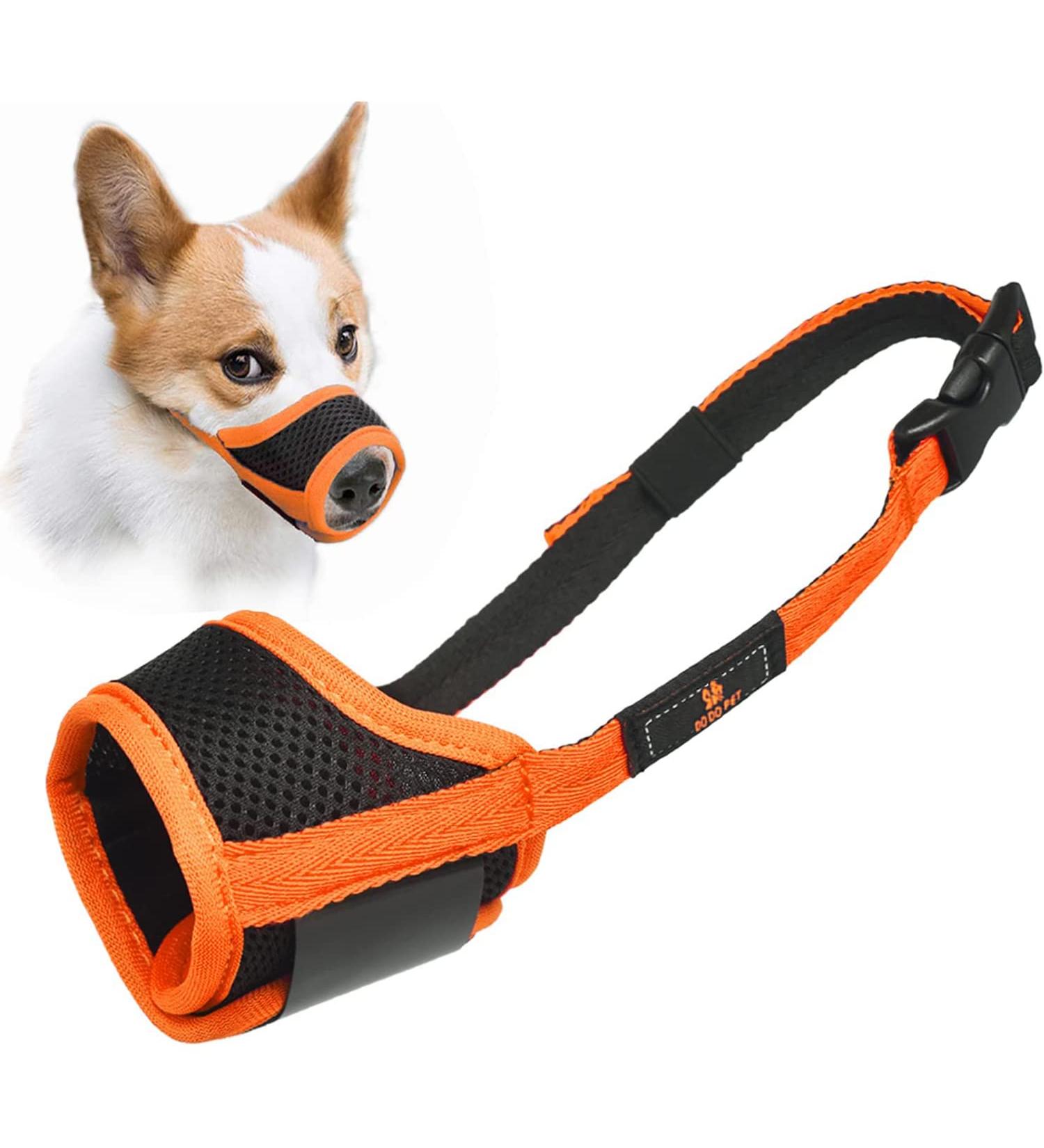 Adjustable Orange Dog Muzzle with Velcro Fastener | Breathable Mesh for Safe Barking & Chewing - Buy Online on GoSupps.com