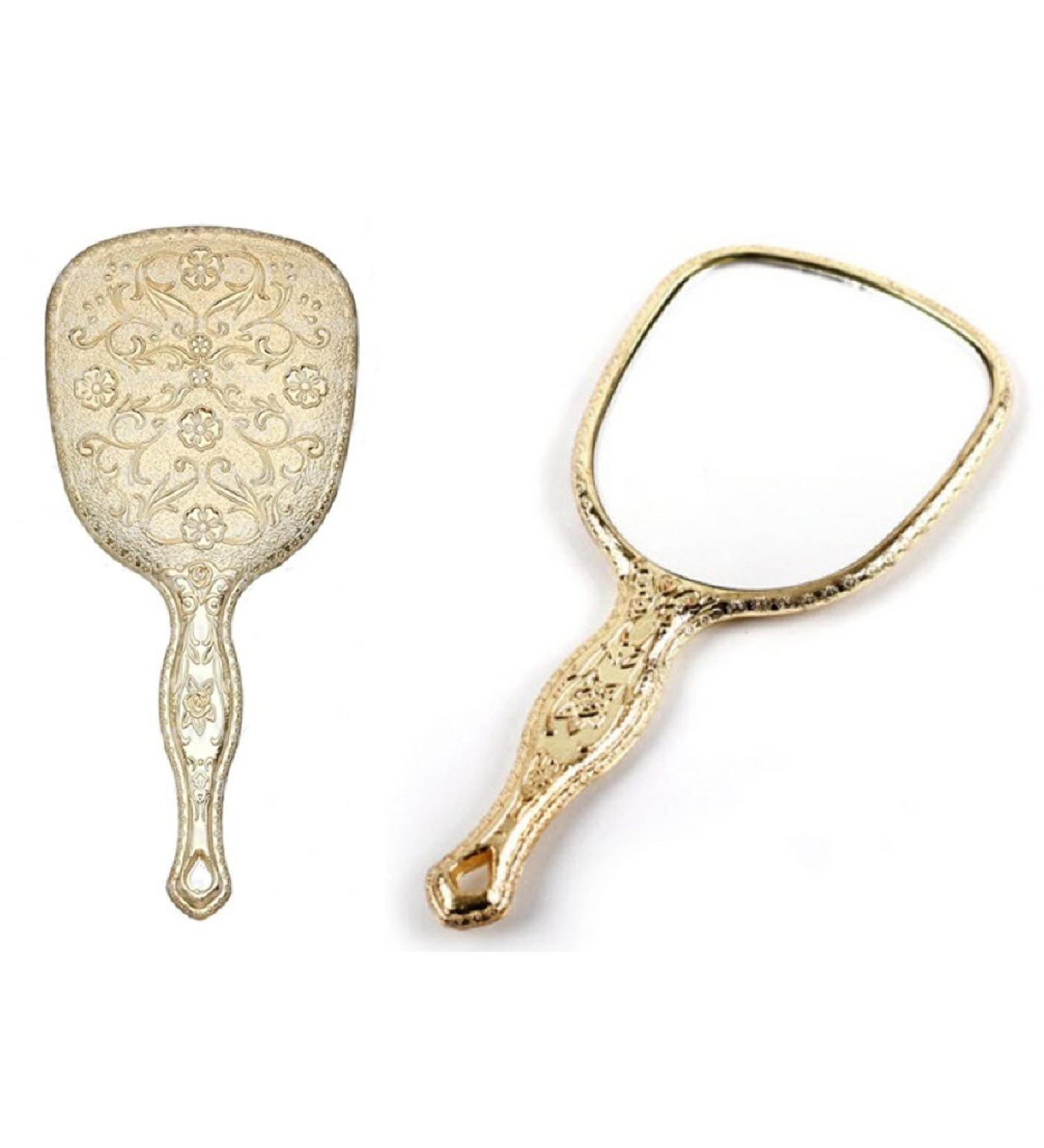 Ohraina Ladies Gold Hand Mirror - Twinkle Plated Makeup Mirror for Beauty Salon & Travel - Buy Online on GoSupps.com