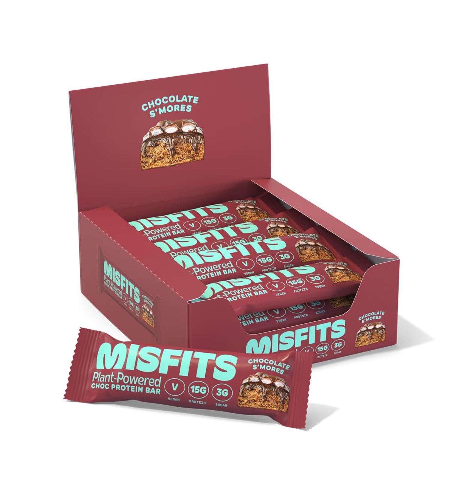 Misfits S'mores Vegan Protein Bars - High Protein, Low Sugar, Gluten Free - Pack of 12 - Buy Online on GoSupps.com