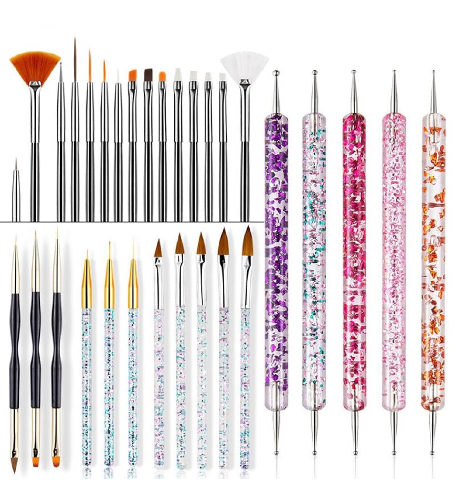 1 Set Crystal Handle Acrylic UV Gel Nail Brushes Carving Glitter Pen Manicure DIY Nail Art Tool - Buy Online on GoSupps.com