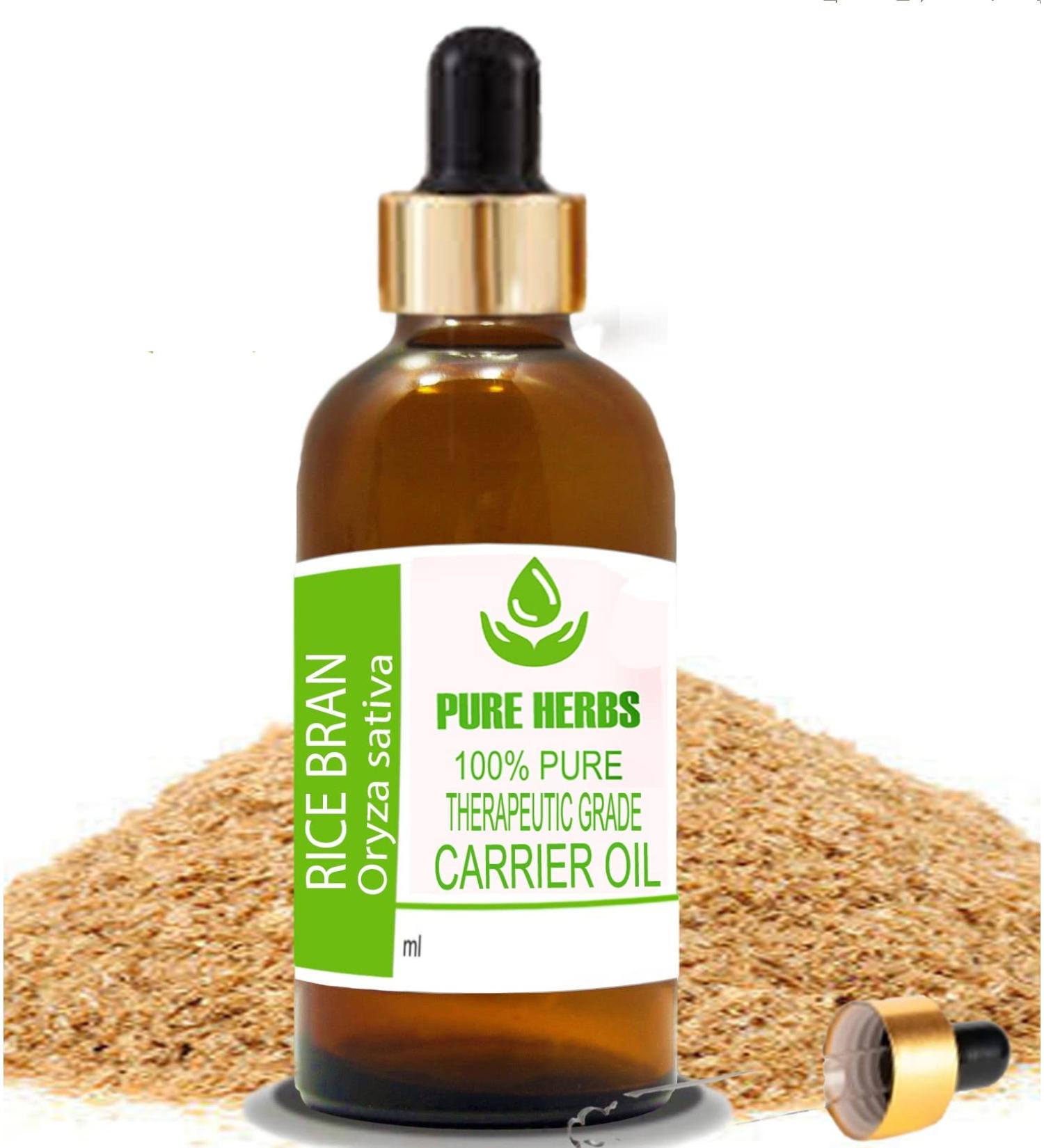 Pure Herbs Rice Bran Oil 50ml - 100% Natural Therapeutic Grade Carrier Oil with Dropper for Skincare & Wellness - Buy Online on GoSupps.com