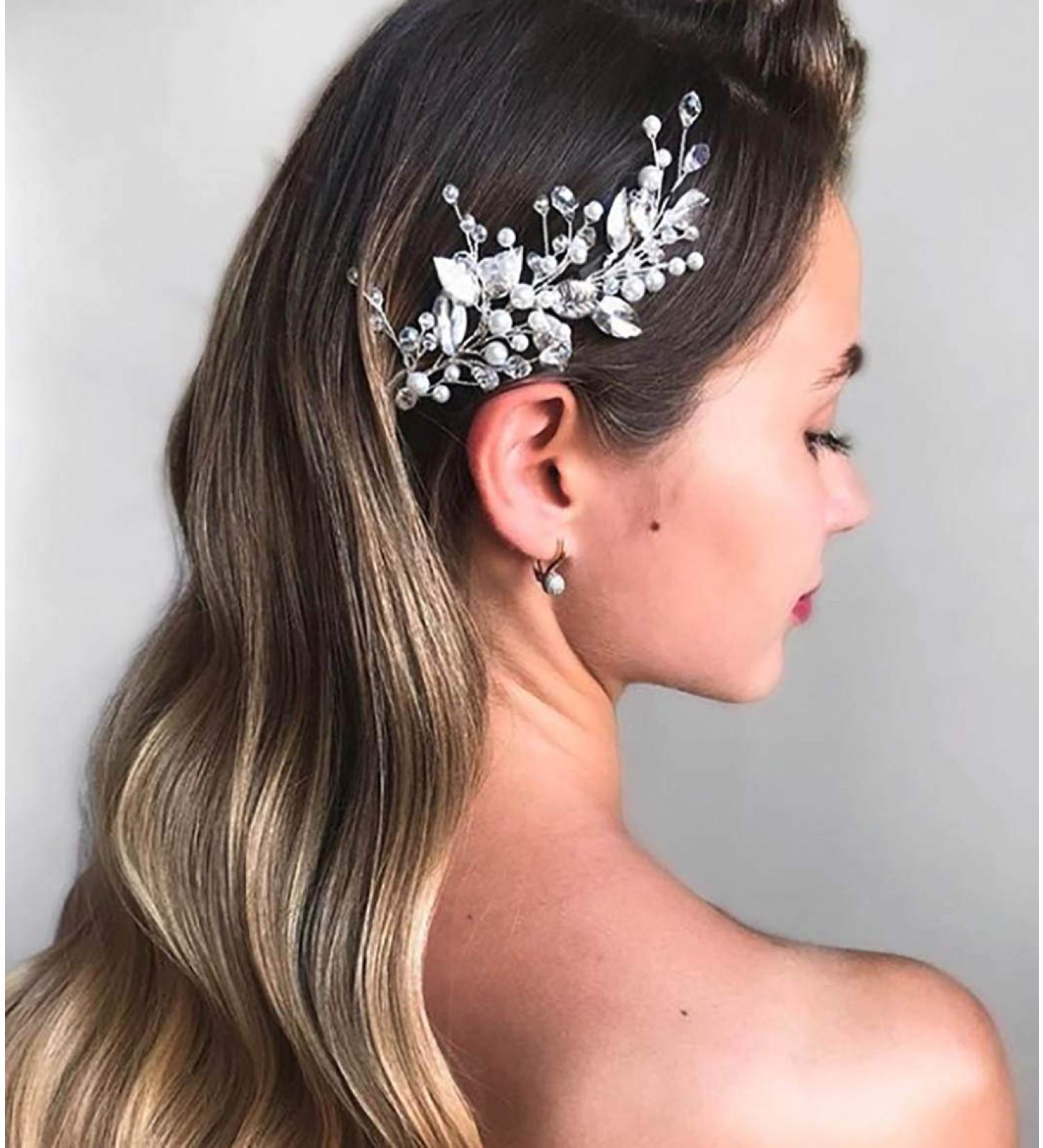Unicra Bridal Wedding Hair Vine | Silver Pearl Hair Accessories | Elegant Headpiece for Women & Bridesmaids - Buy Online on GoSupps.com