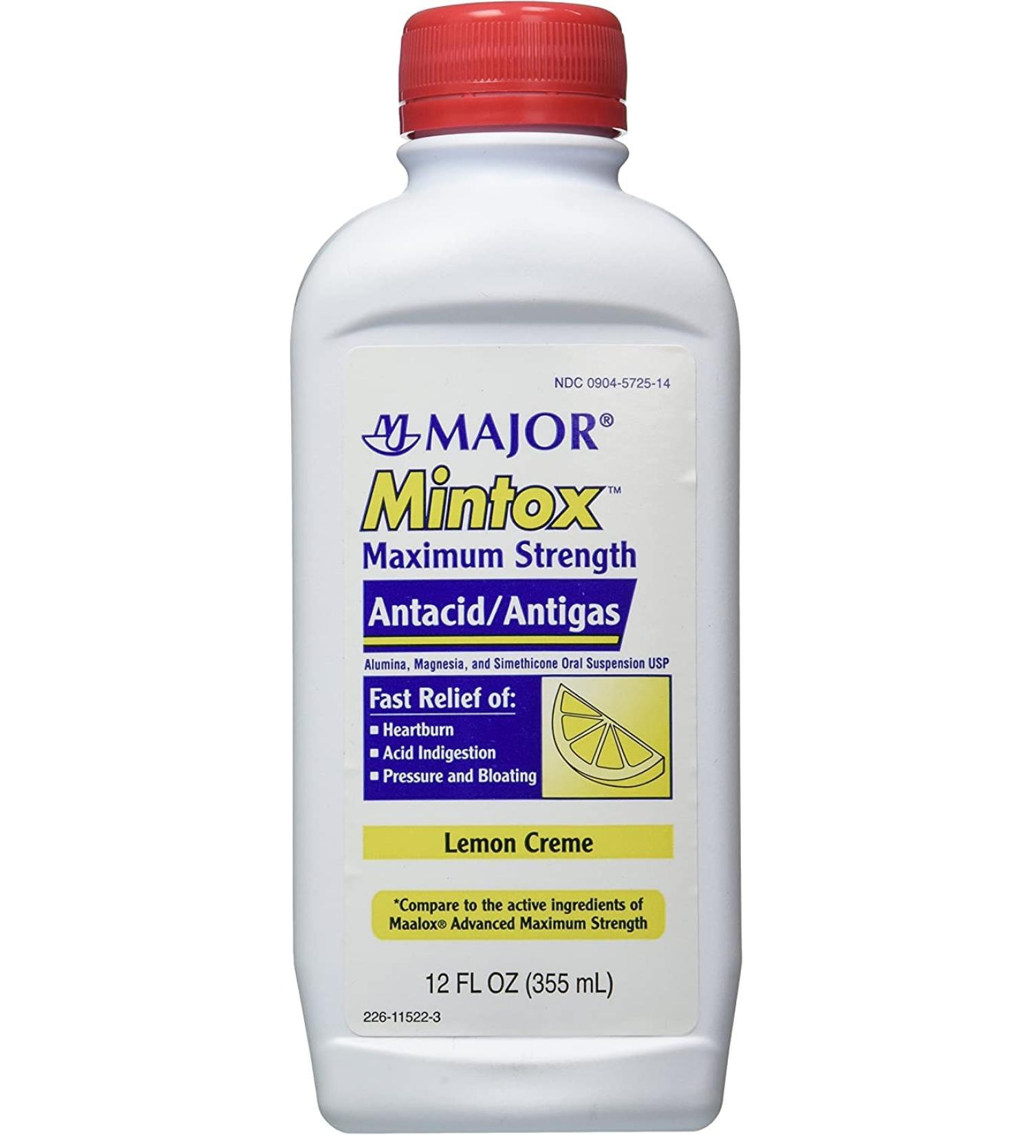 Mintox Maximum Strength Antacid Anti-Gas Liquid 12 oz - Lemon Flavor | Generic Maalox Max - Buy Online on GoSupps.com