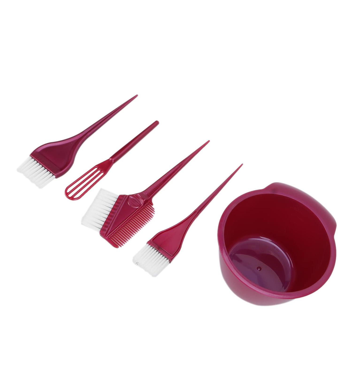 Shop 5-Part Hair Dye Tool Set - Wine Red Brushes for Home & Studio Use | Soft & Hard Bristles - Buy Online on GoSupps.com