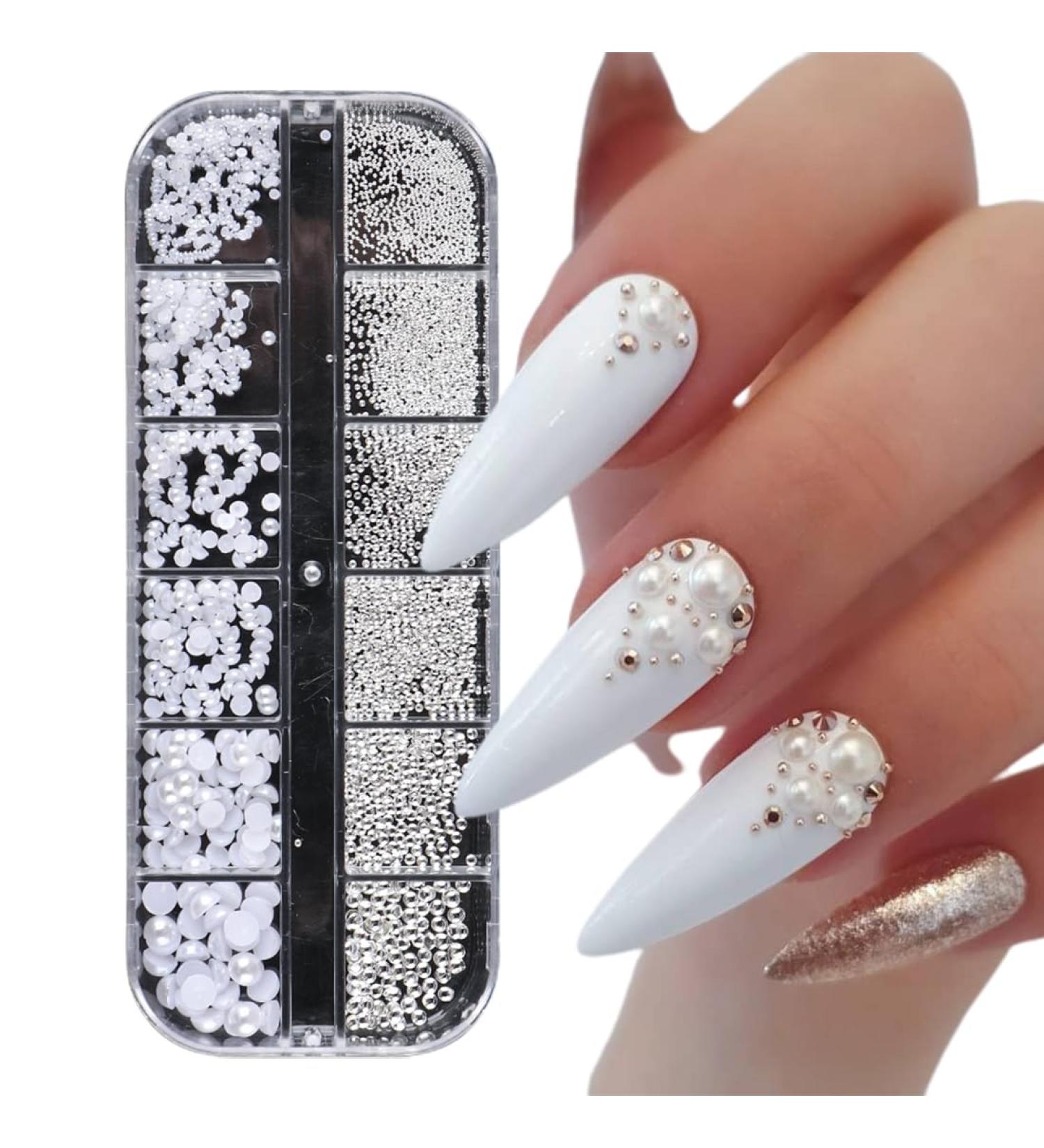 Czasowe Acrylic Nail Jewelry Design Box - 12 Compartments with Rhinestones White Pearls & Caviar Beads for Stunning Nail Art - Buy Online on GoSupps.com