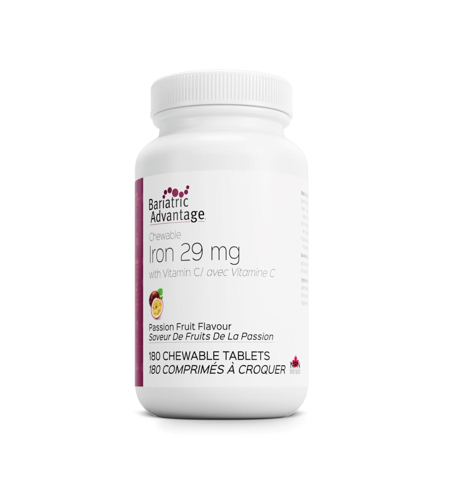 Bariatric Advantage Chewable Iron 29mg with Vitamin C - Passion Fruit-Flavored - 180 Chewable Tablets - Buy Online on GoSupps.com