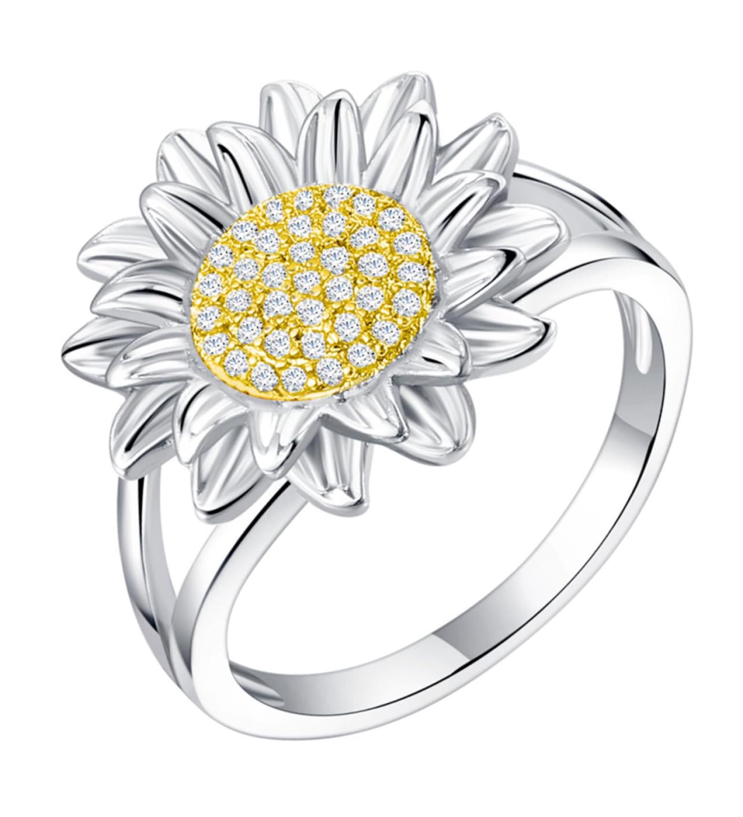 Abaodam sunflower ring women's rings in remembrance gifts trendy rings minimalist rings you are my ring sun flower gifts ring sunflower jewelry for women promise rings finger rings girl 2x2CM Silver - Buy Online on GoSupps.com