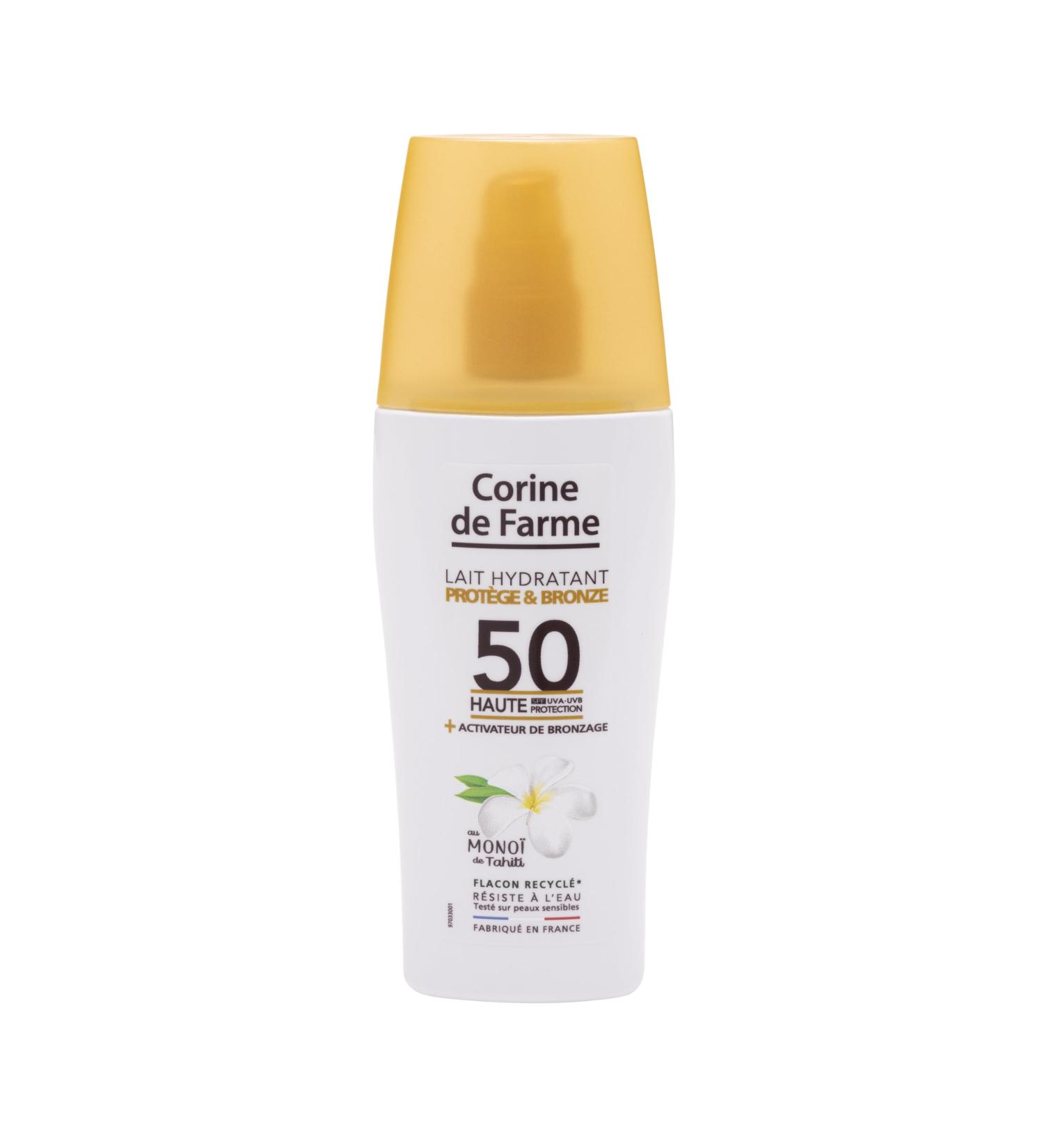 Corine de Farme Lait Hydratant Protect & Bronze SPF50-150ml - Cr me Solaire Hydratante au Mono de Tahiti - Protection UV Haute - Pour Tous Types de Peau - H le Dor et Lumineux